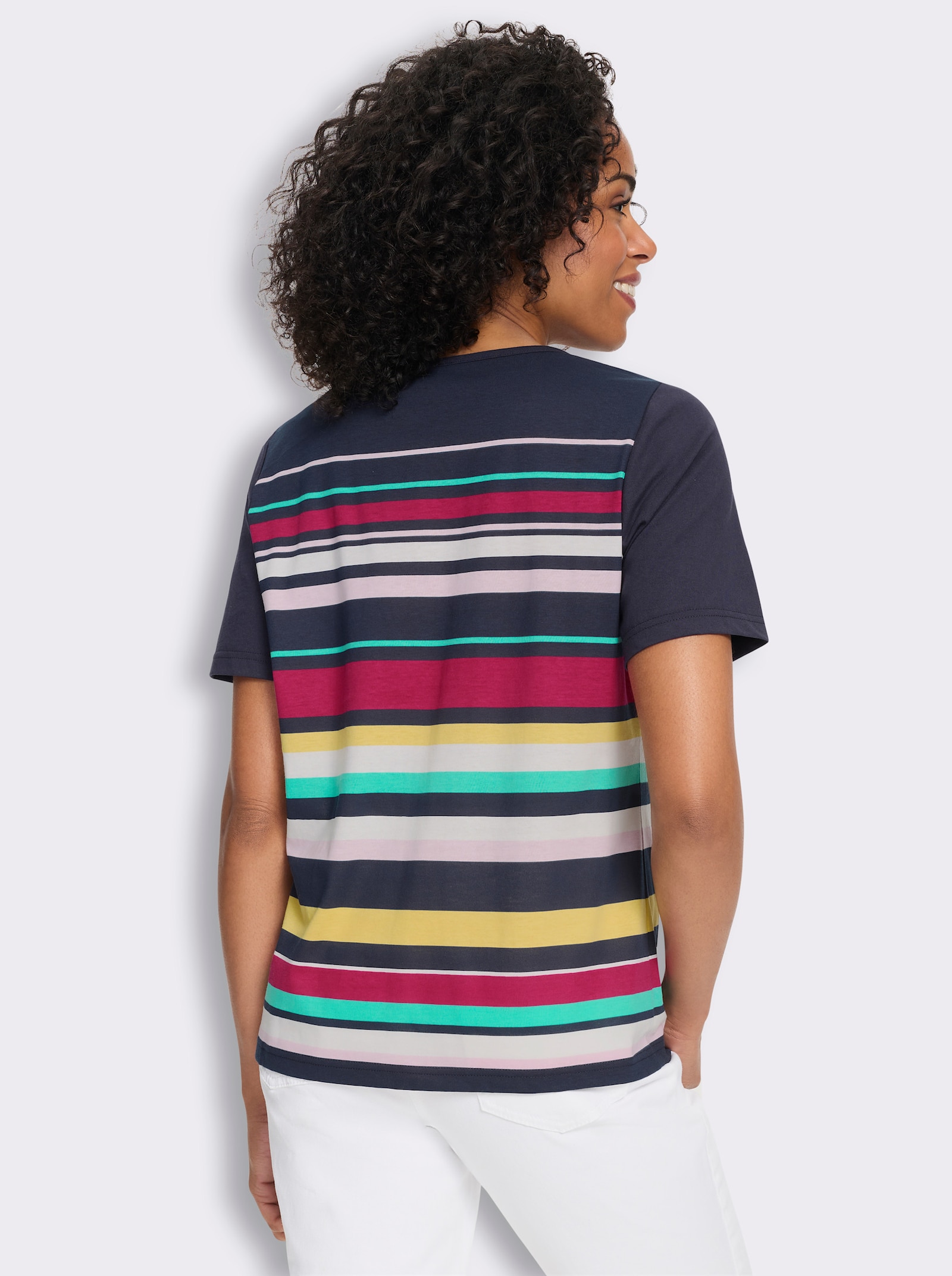 Shirt met korte mouwen en streeppatroon - marine/pink gestreept