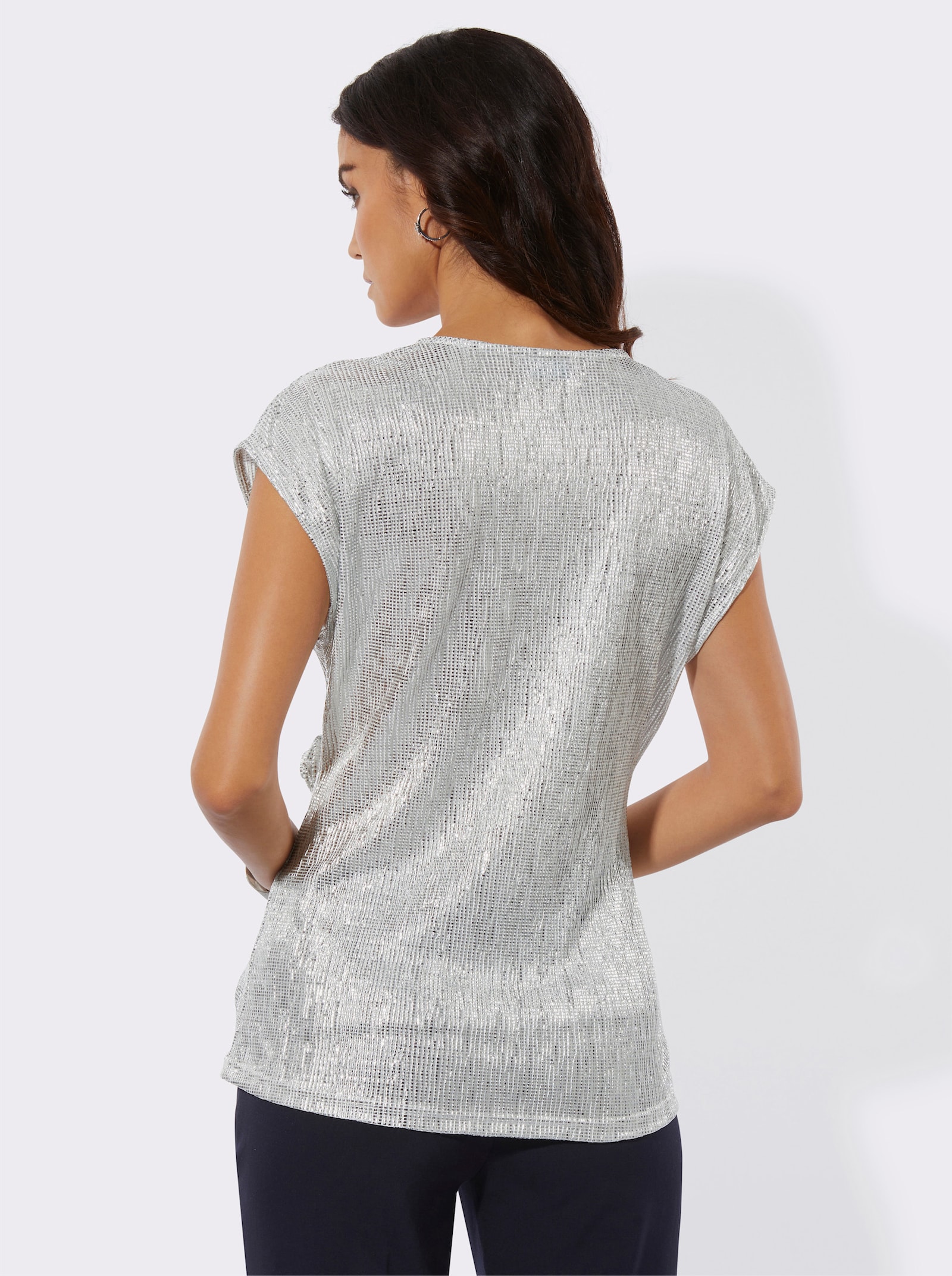 Lang shirt van luchtig plissé - zilverkleur