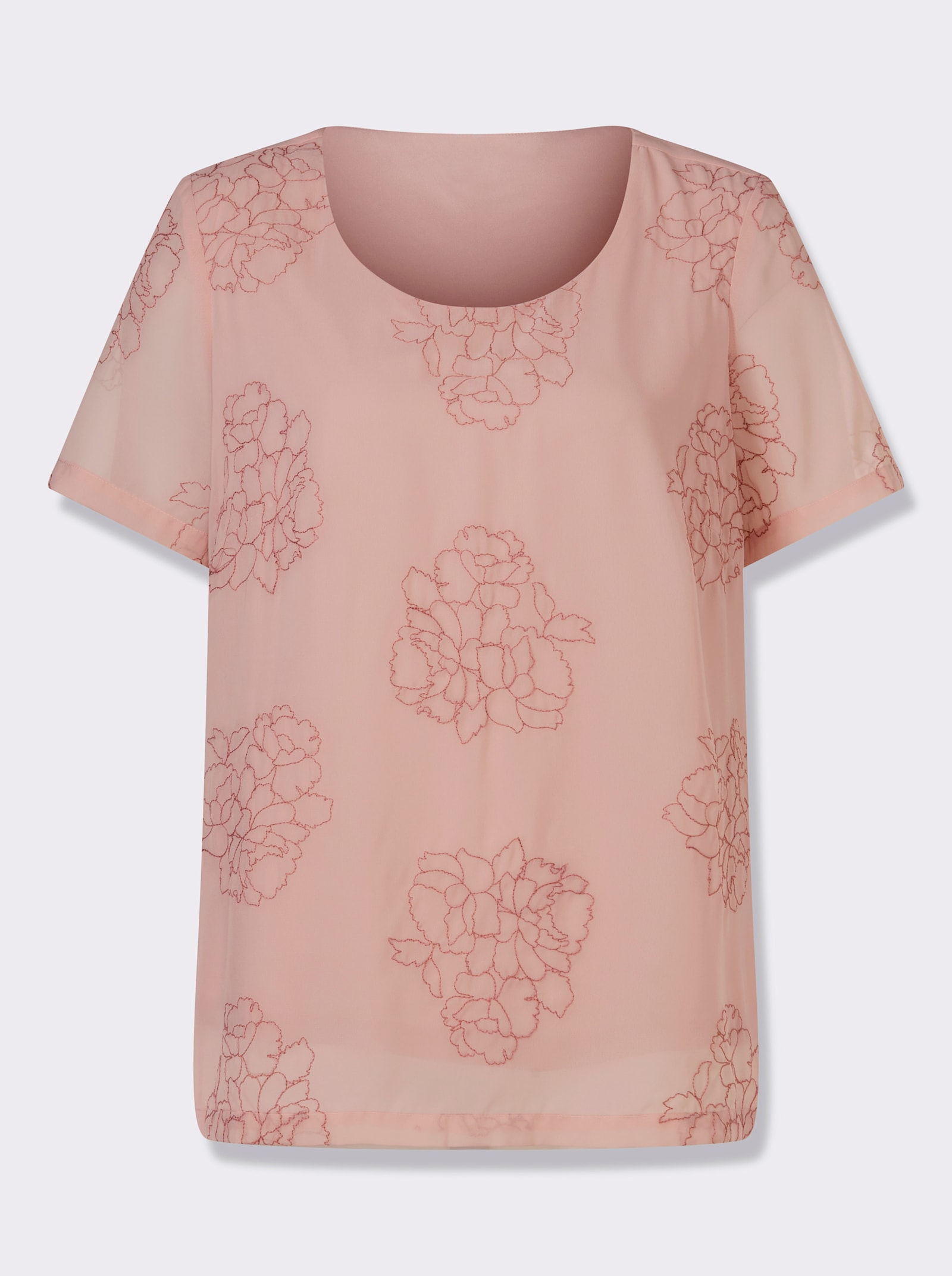 Blusenshirt mit Blüten-Applikationen - puder