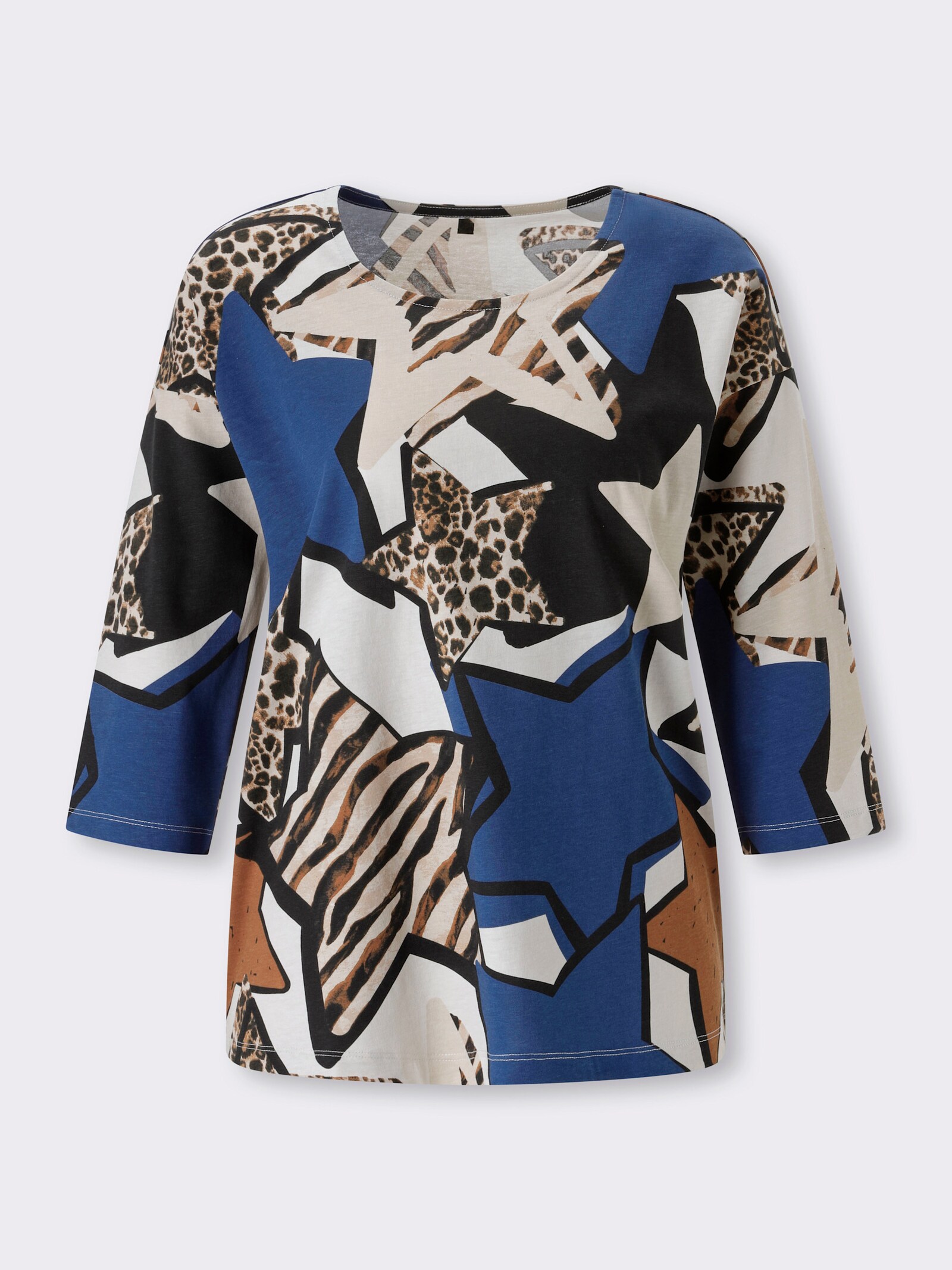 3/4-Arm-Shirt aus reiner Baumwolle - royalblau-champagner-bedruckt