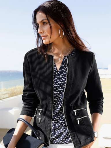 Jeansblazer mit Zier-Reißverschlüssen - schwarz