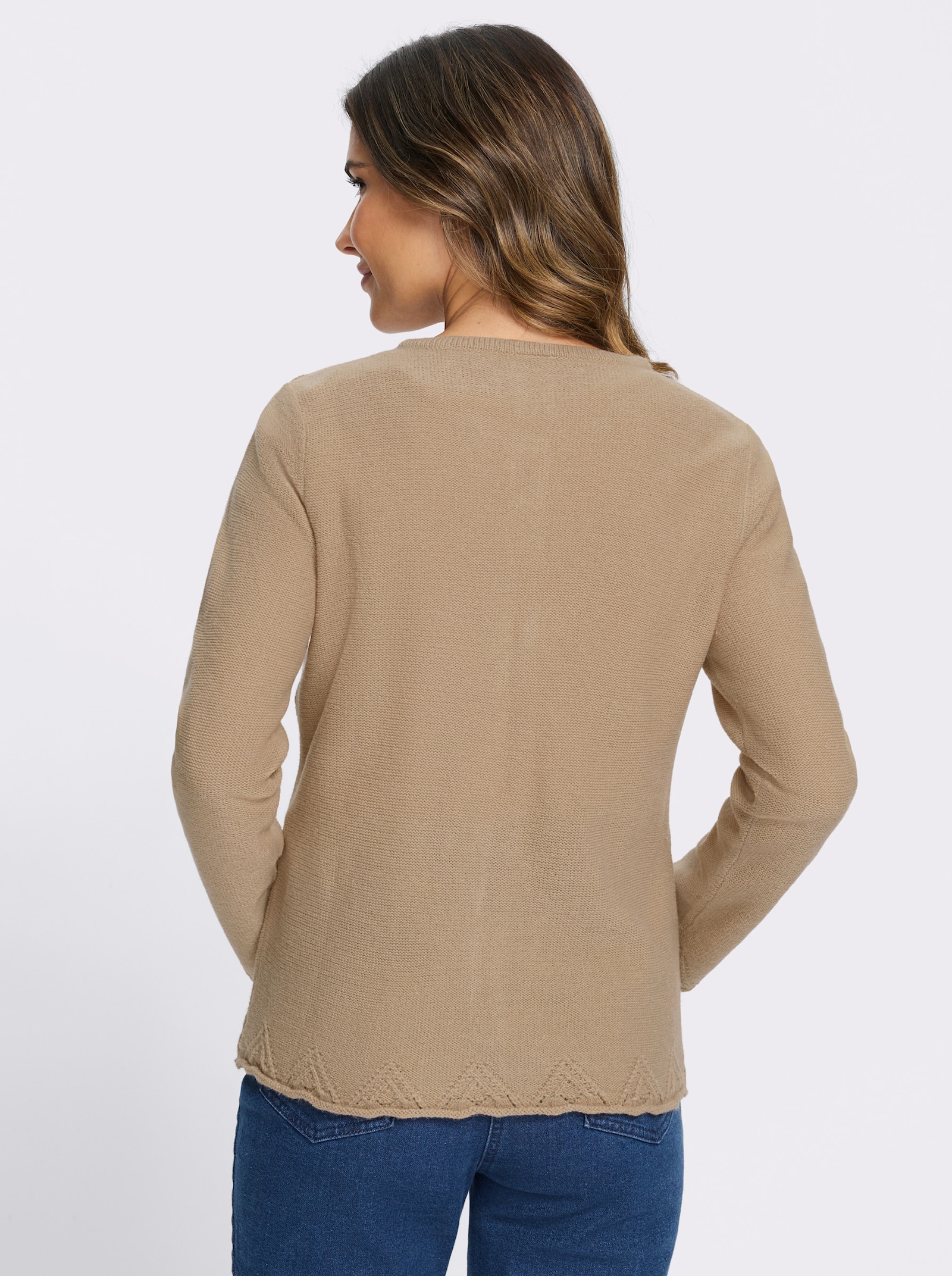 Strickjacke mit Blütenstickerei - beige