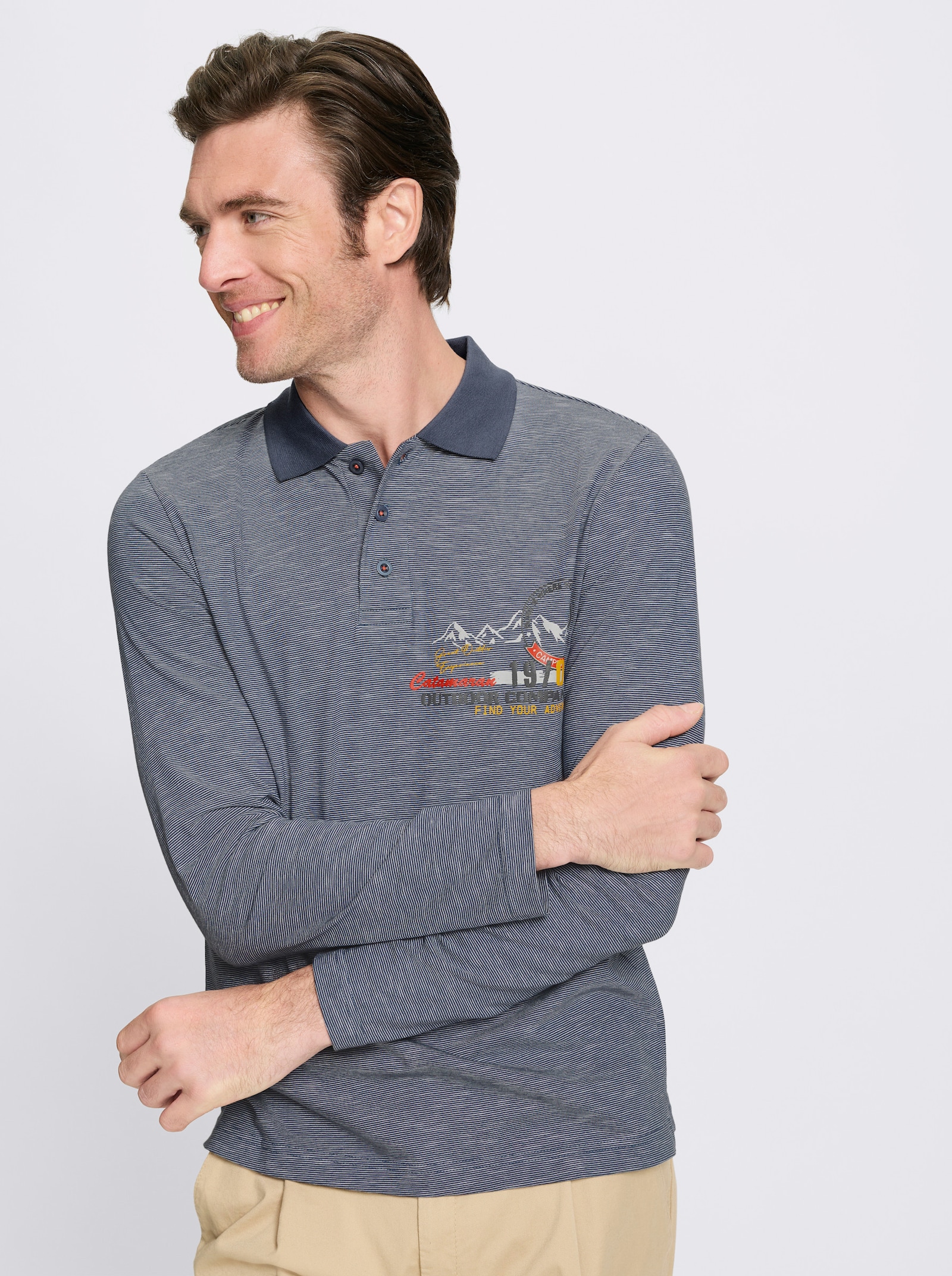 Catamaran Langarm-Poloshirt - rauchblau-meliert