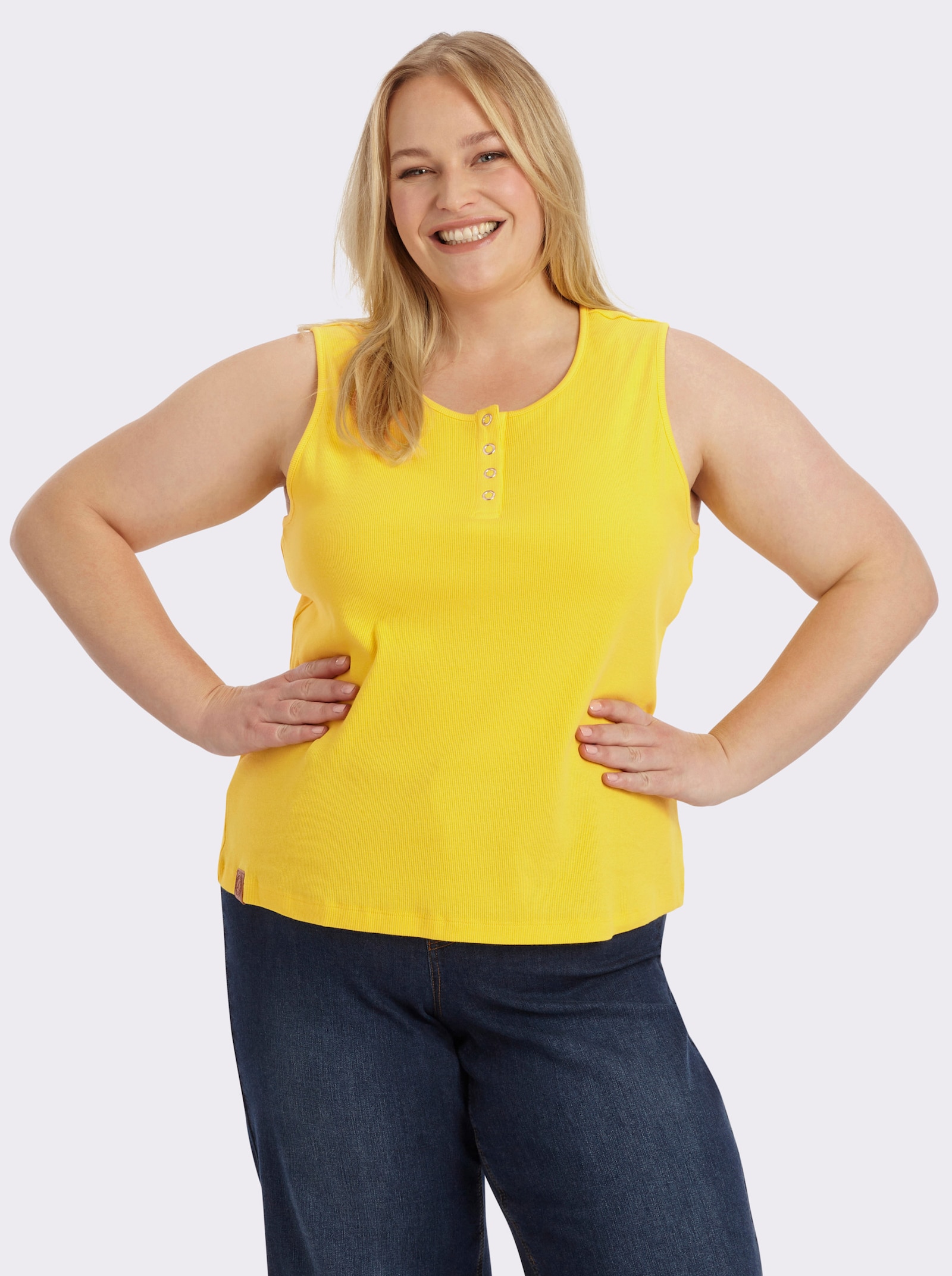 Shirttop in Ripp-Optik - sonnengelb