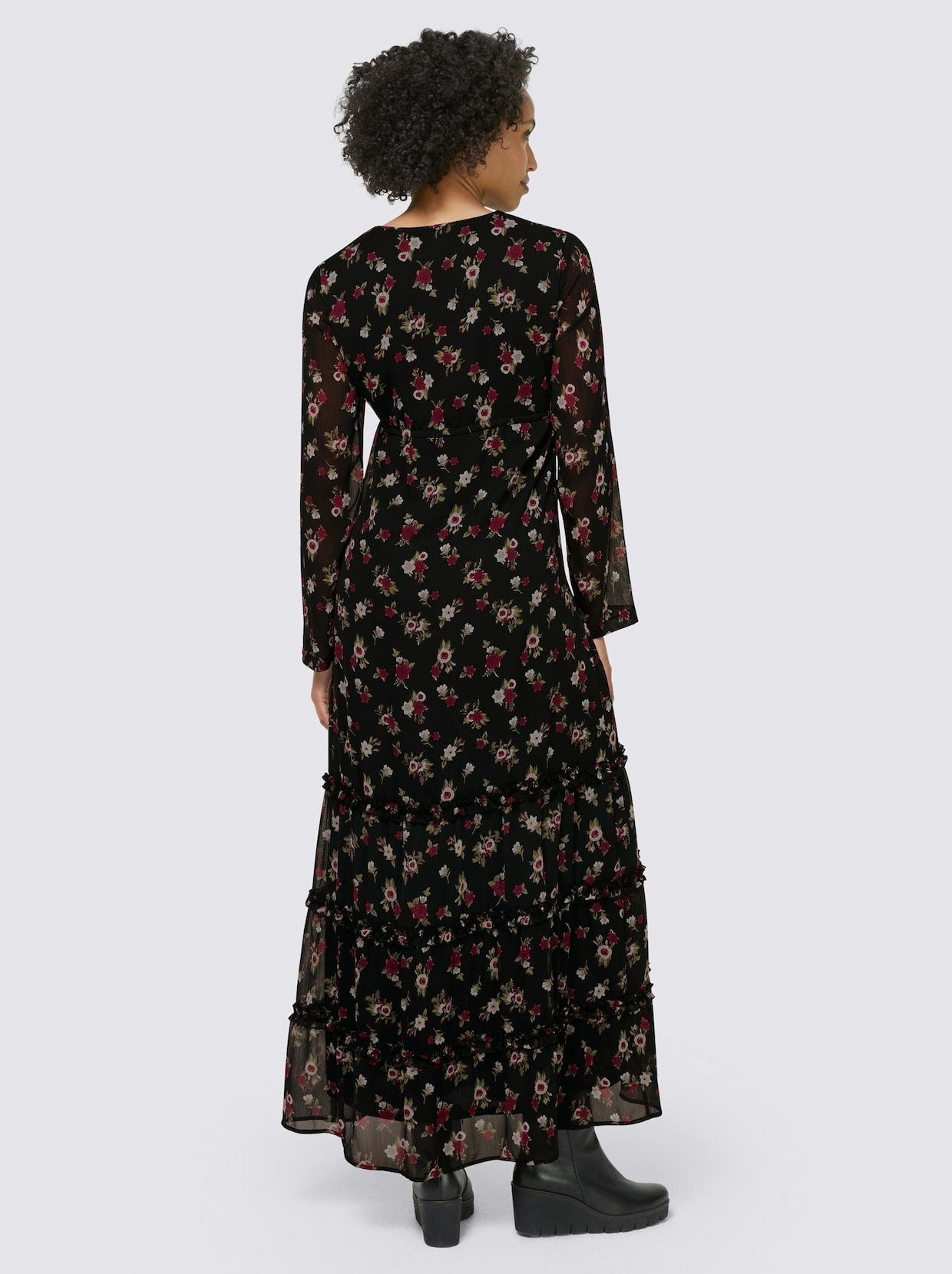 Linea Tesini Druck-Kleid - schwarz-dunkelrot-bedruckt