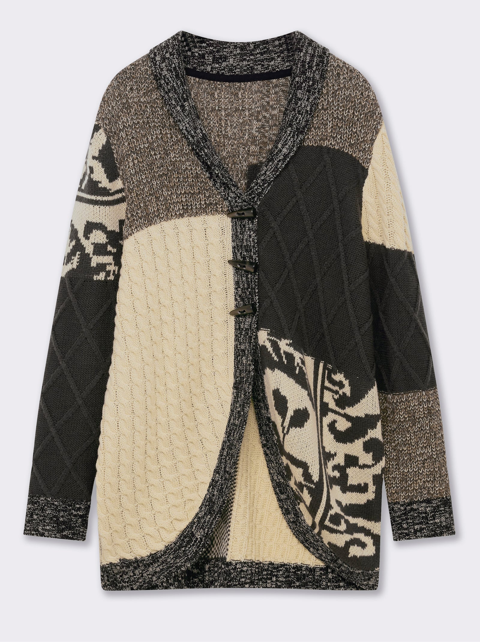 sheego by Joe Browns Strickjacke im rustikalen Patchwork-Stil - schoko-champagner-gemustert