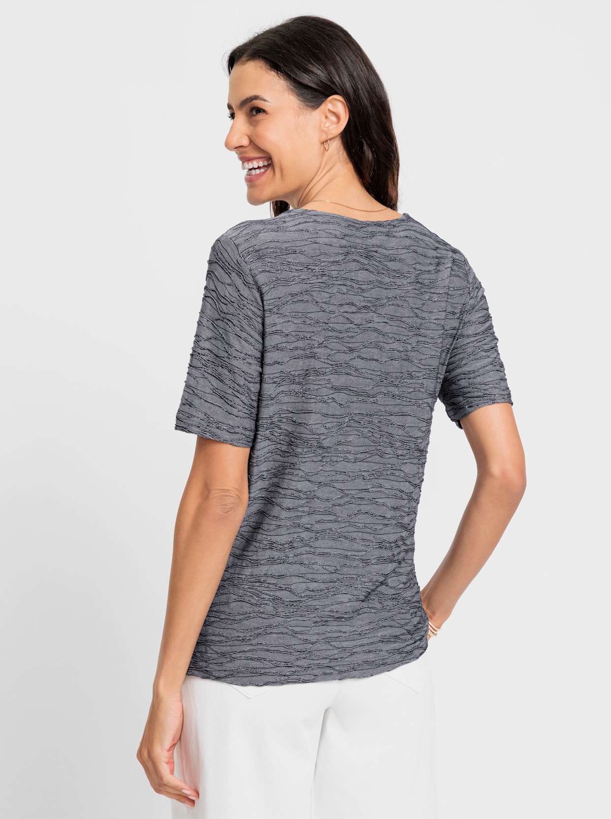 Shirt met V-hals - marine gemêleerd