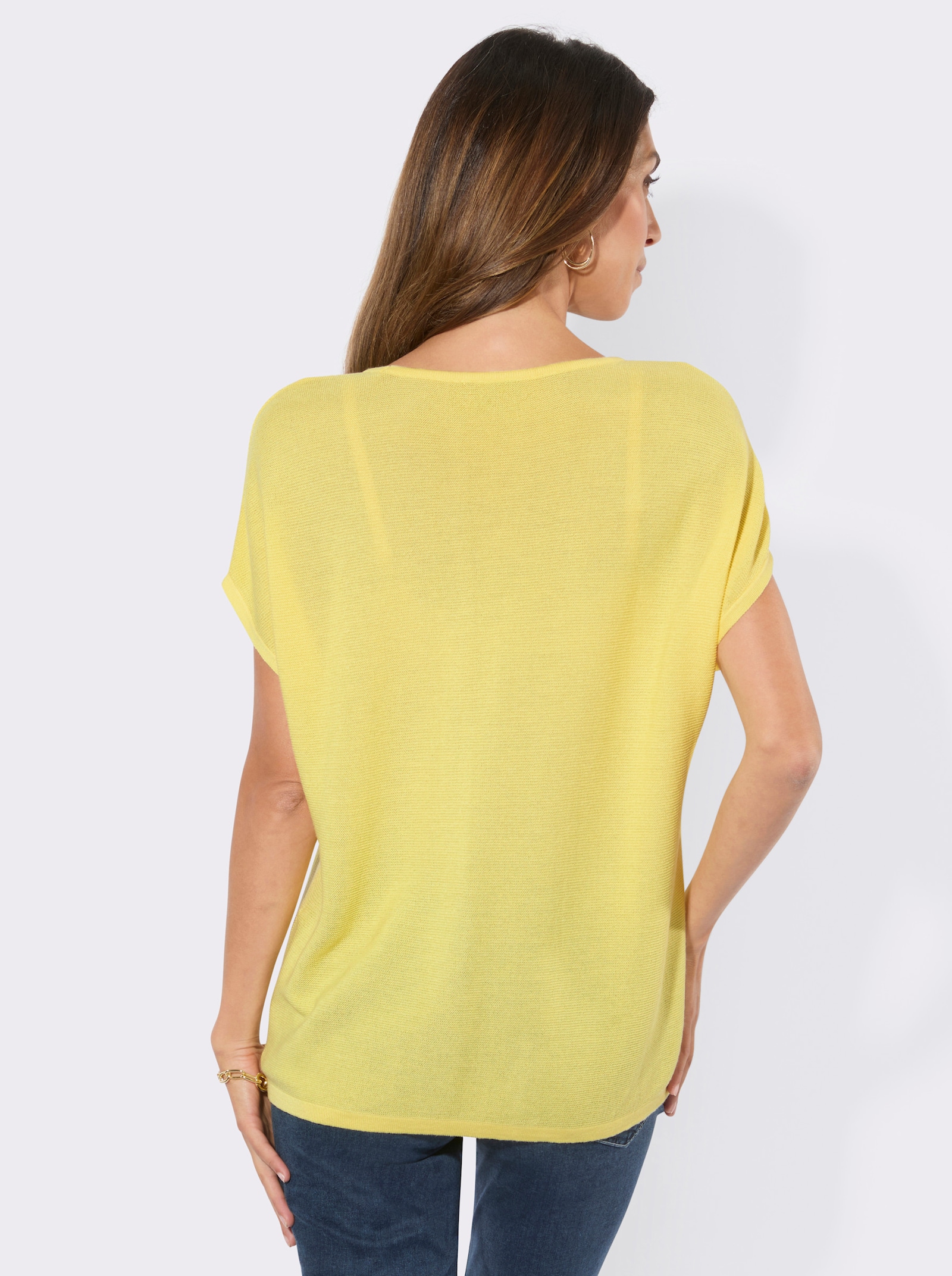 Kurzarmpullover mit Blüten-Applikation - zitrone