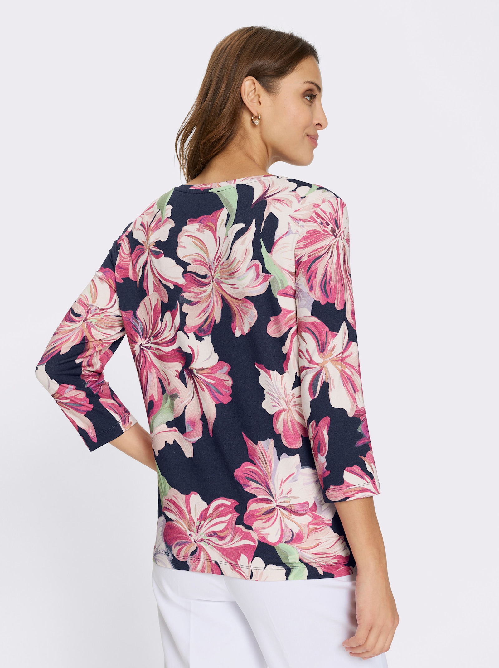 Print-Shirt mit 3/4-Ärmeln - marine-magenta-bedruckt