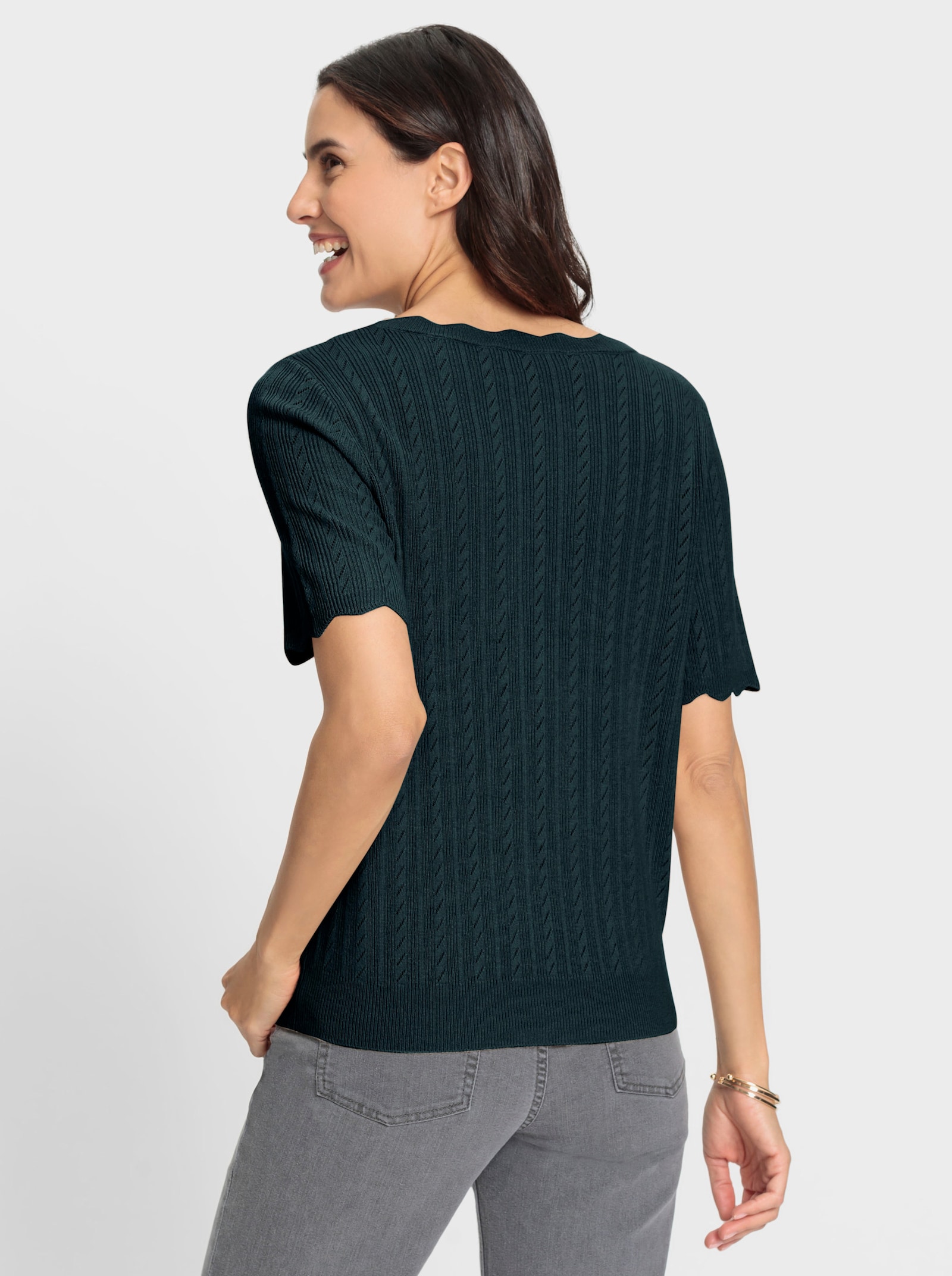 Kurzarmpullover im hochwertigen Garnmix - petrol