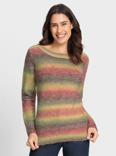 Strickpullover mit Farbverlauf - kirsche-taupe-gemustert