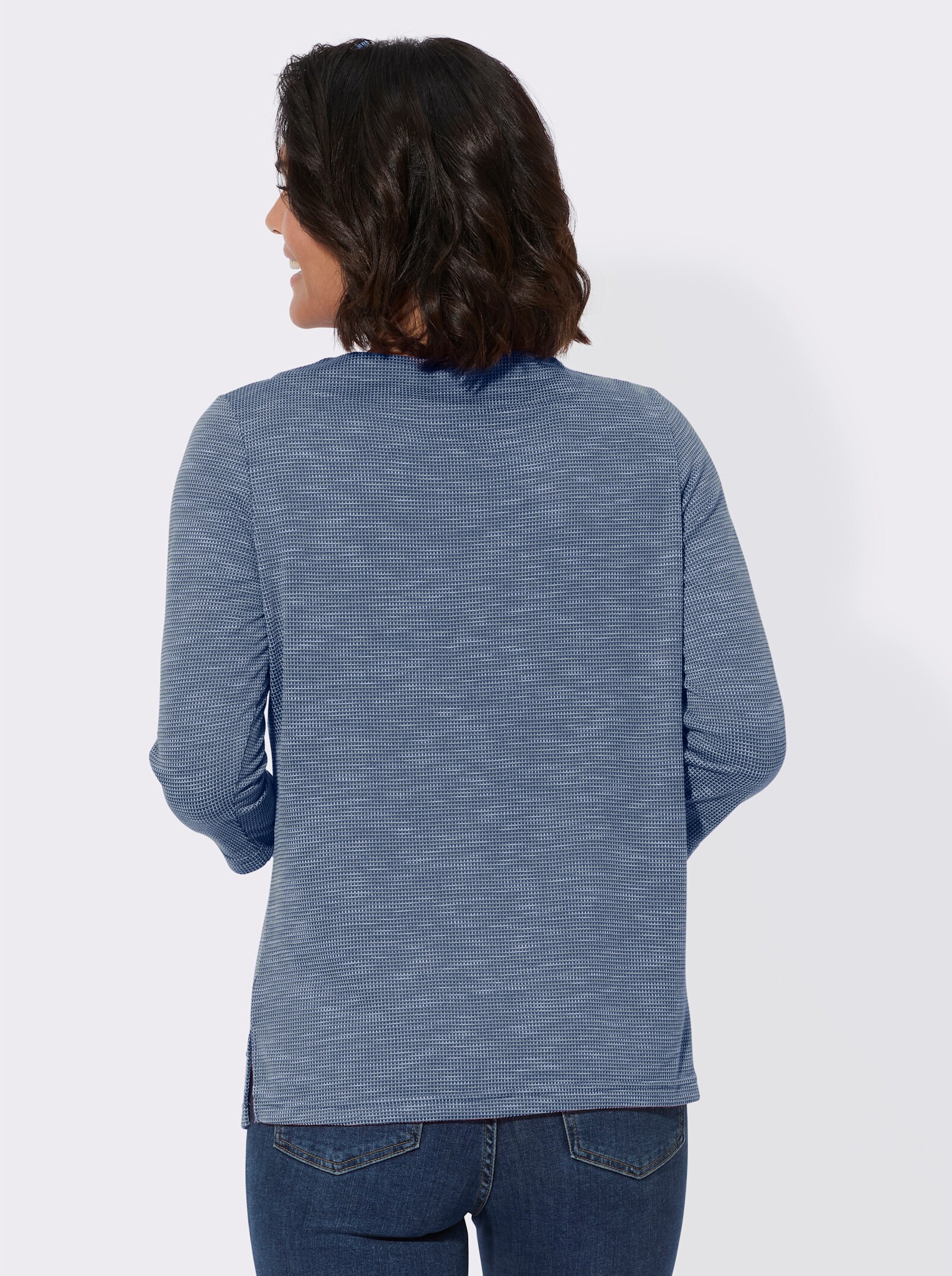 3/4-Arm-Shirt mit U-Boot-Ausschnitt - jeansblau-ecru-gemustert