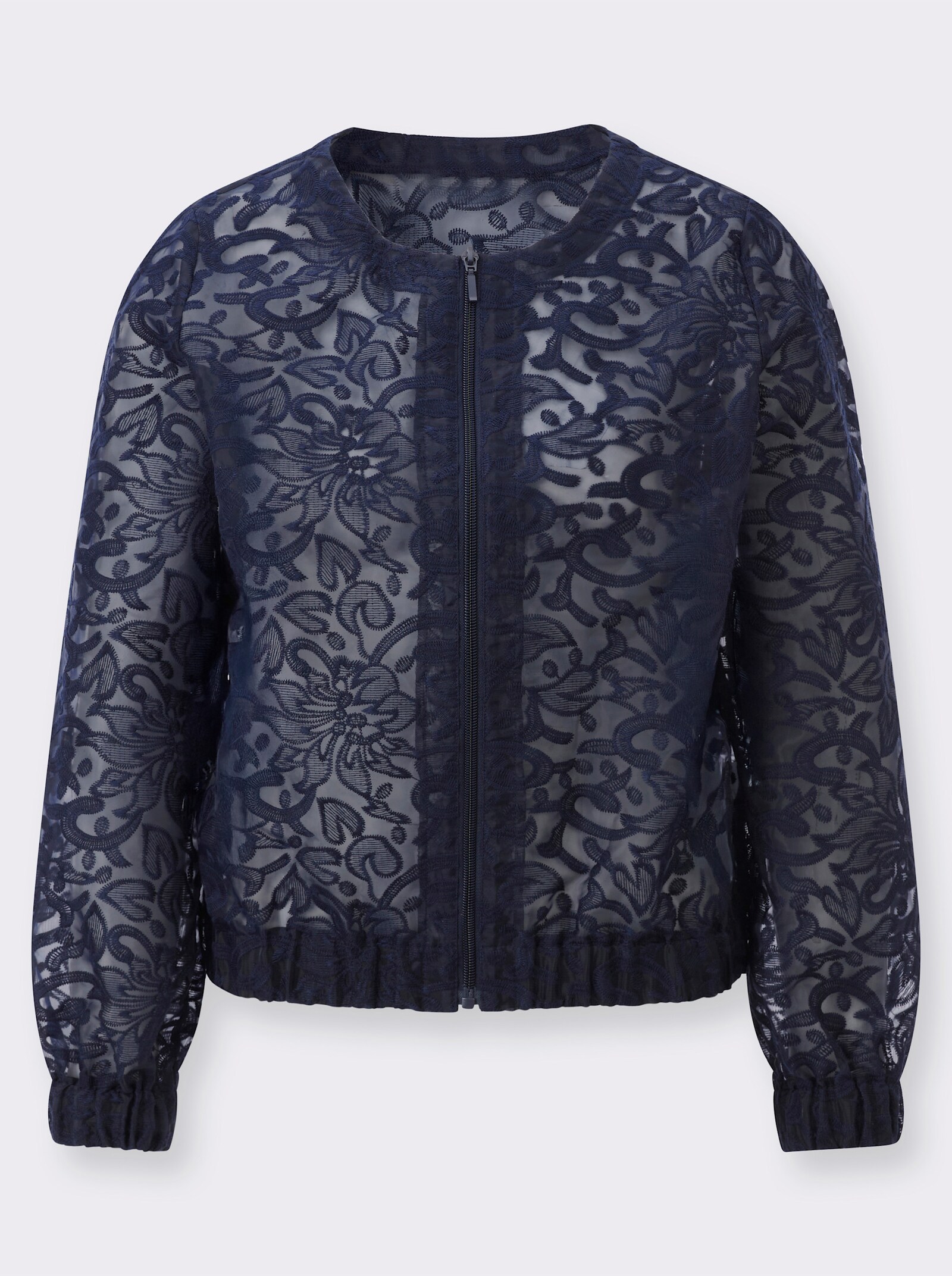 Spitzenbluse in Blousonform - marine