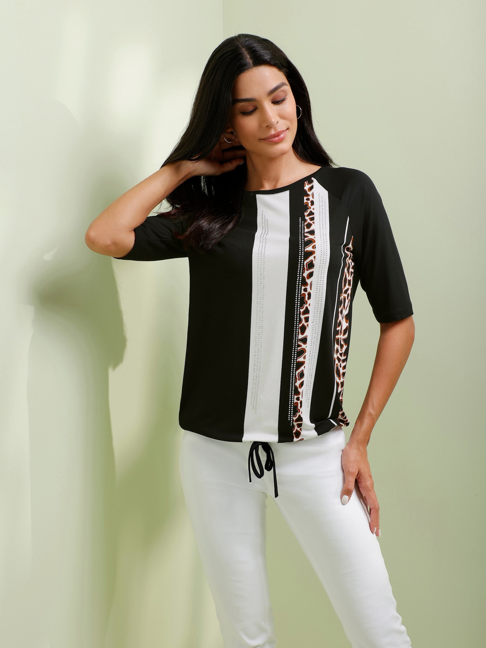 heine Rundhalsshirt mit Print - ecru-schwarz-bedruckt