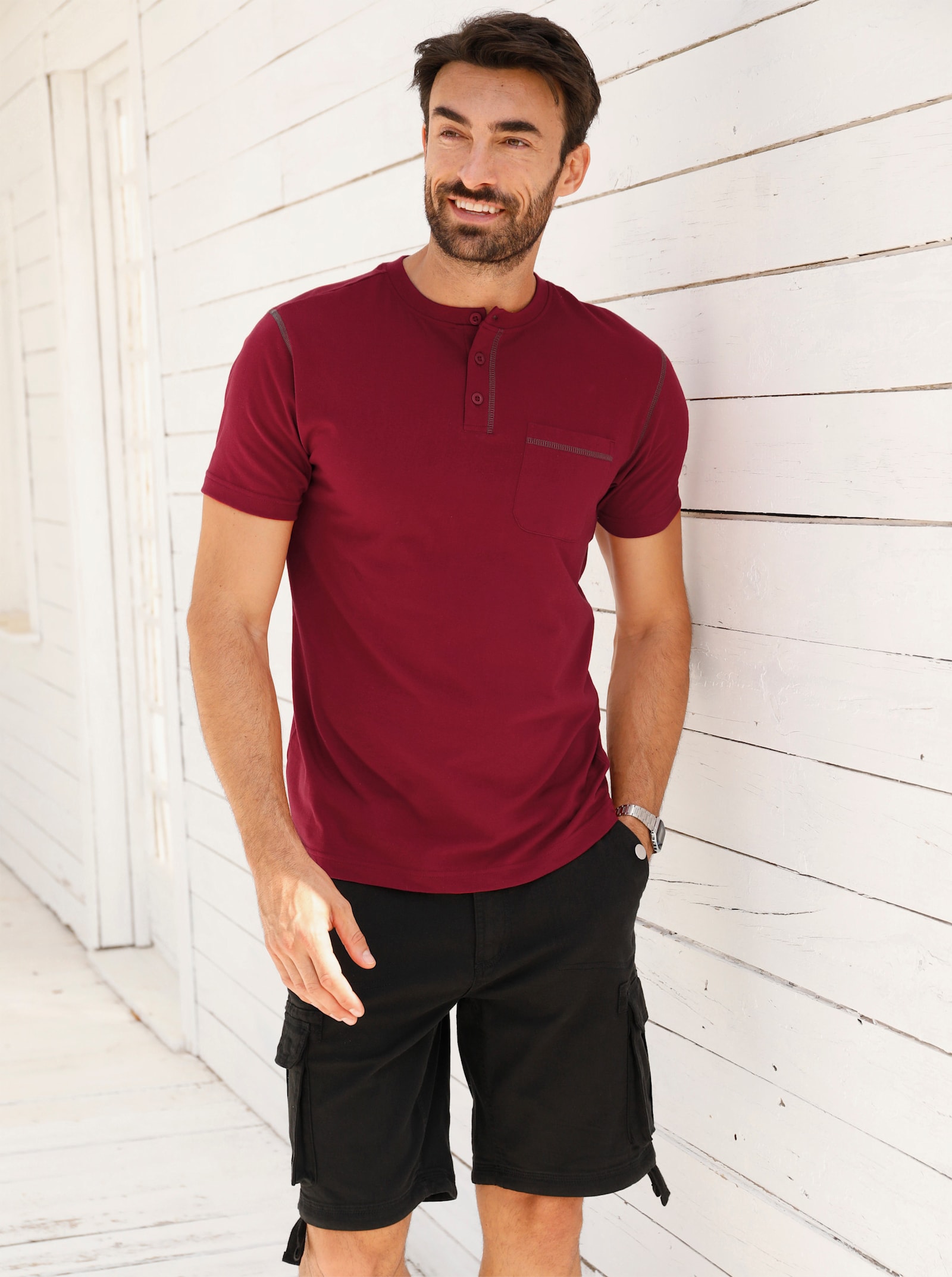 Catamaran Kurzarmshirt mit Henley-Ausschnitt - kirsche