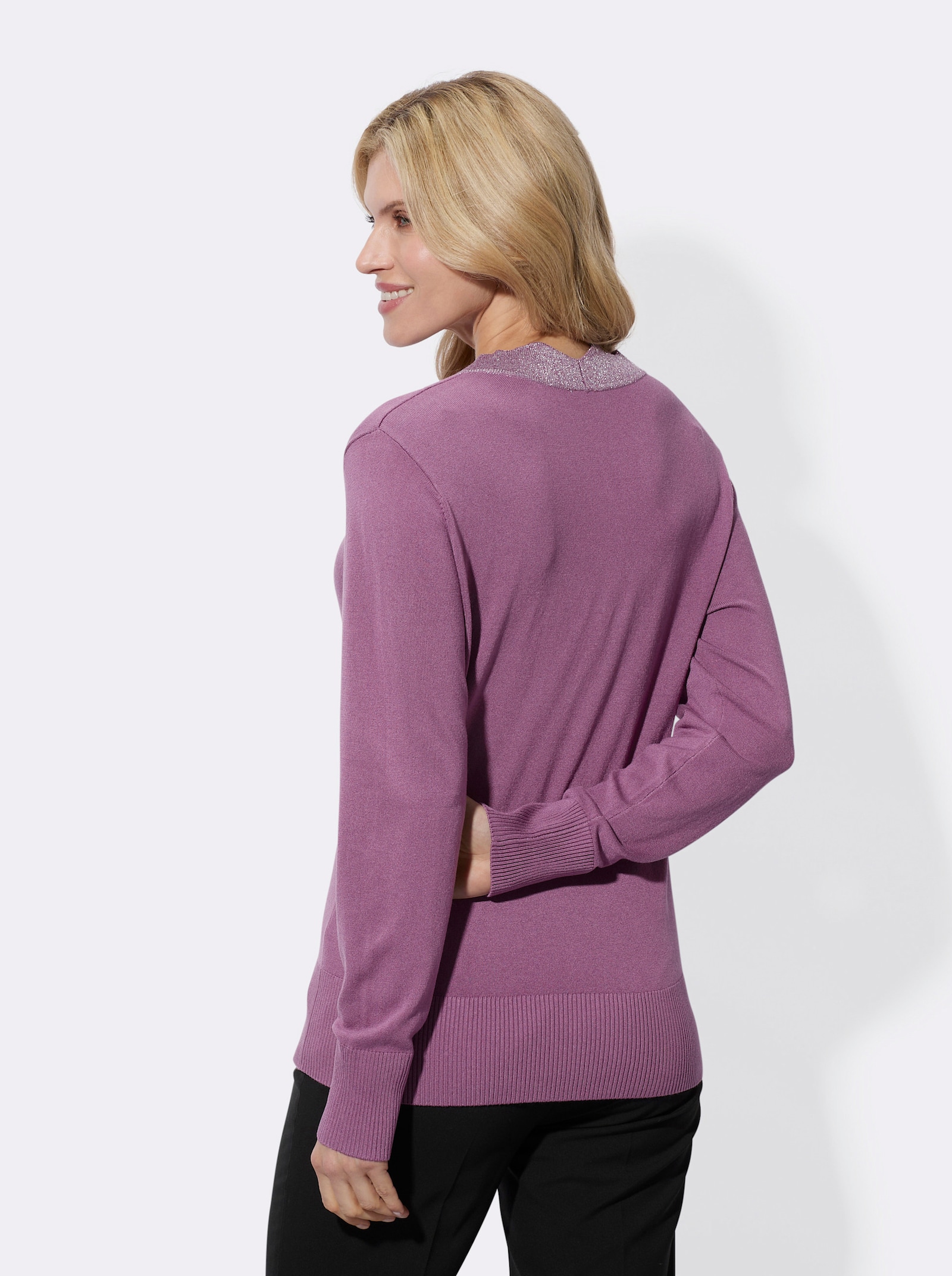 Langarm-Pullover mit Glanzgarn-Effekten - violett