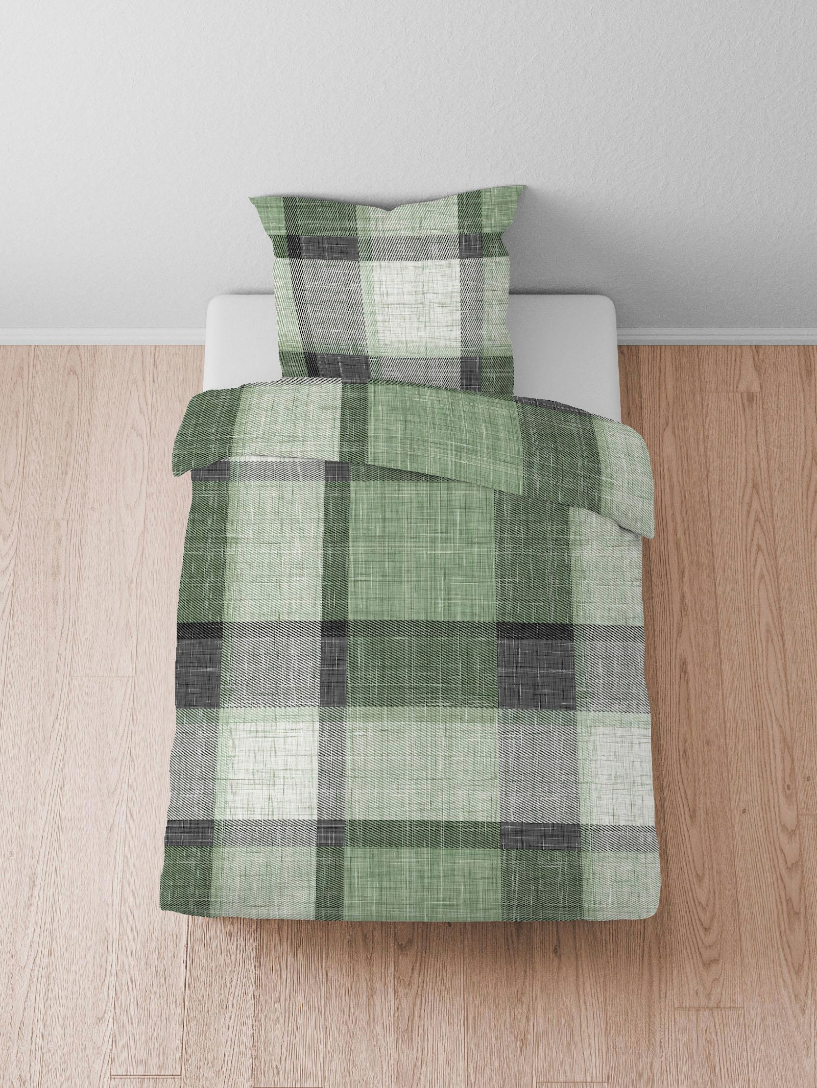 Biberna Bettwäsche - grün-kariert
