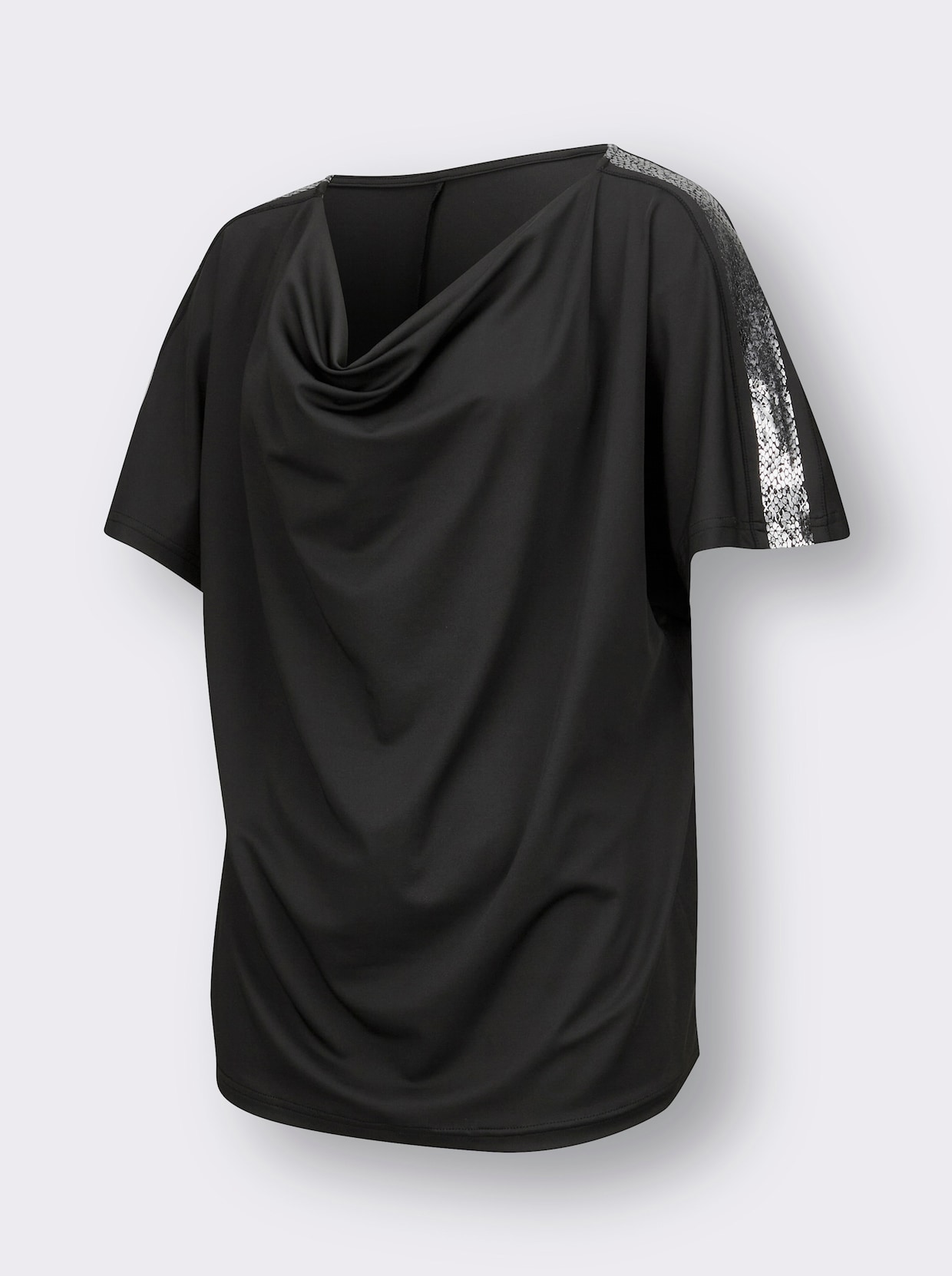 Shirt met cascadehals - zwart
