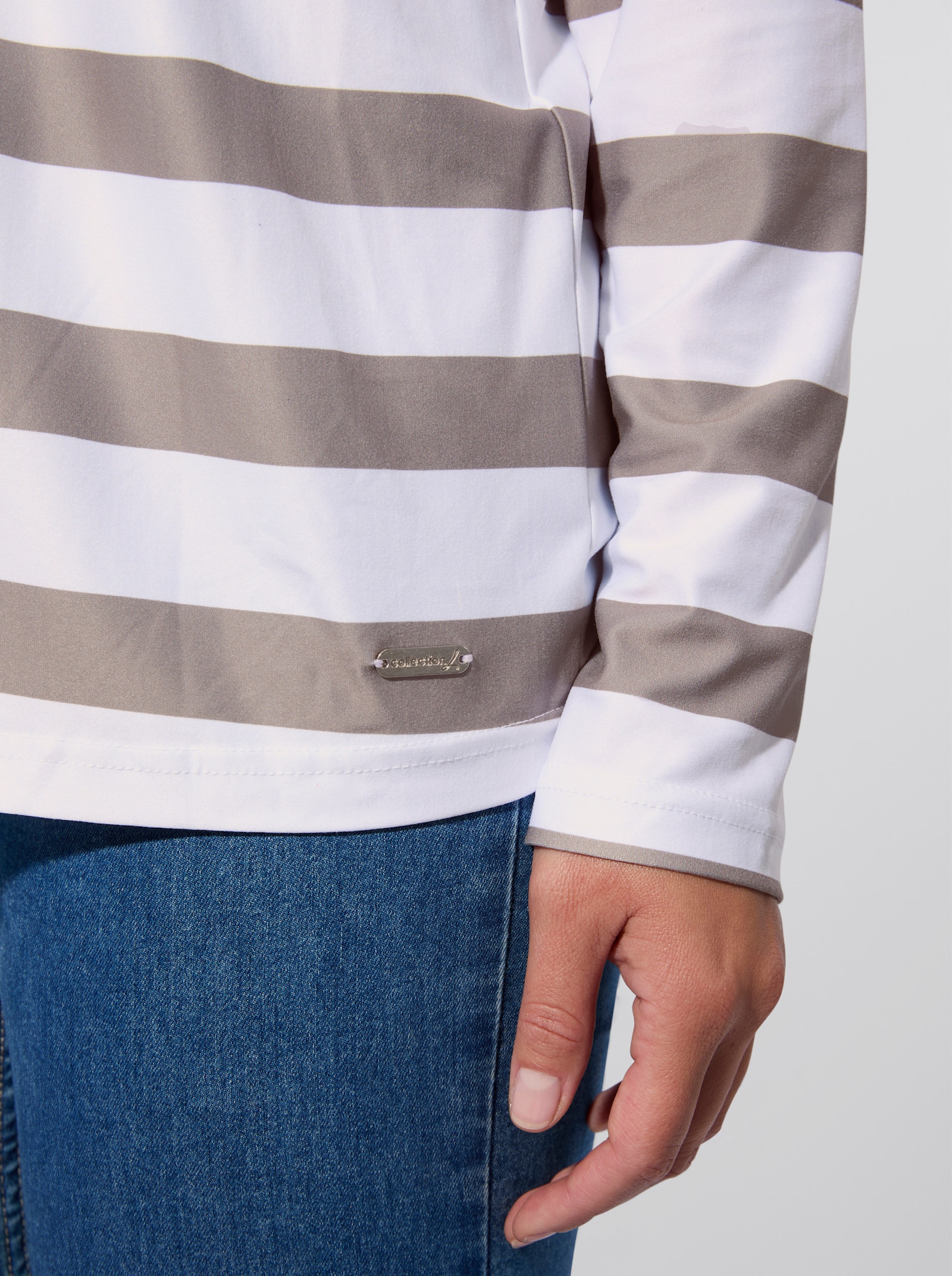 Shirtjasje met streepdessin - sesam/wit gestreept