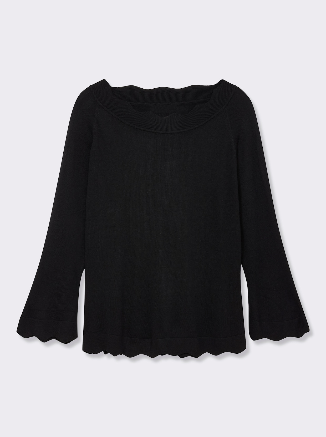 Strickpullover mit Wellenkanten - schwarz