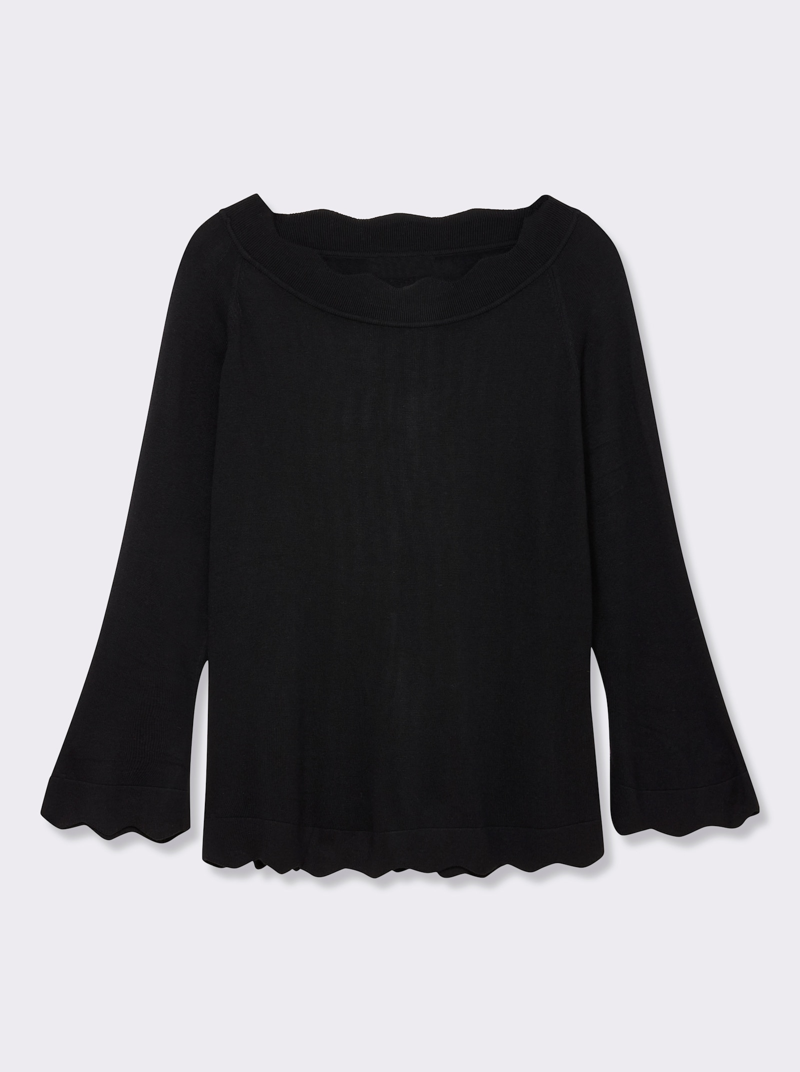 Strickpullover mit Wellenkanten - schwarz