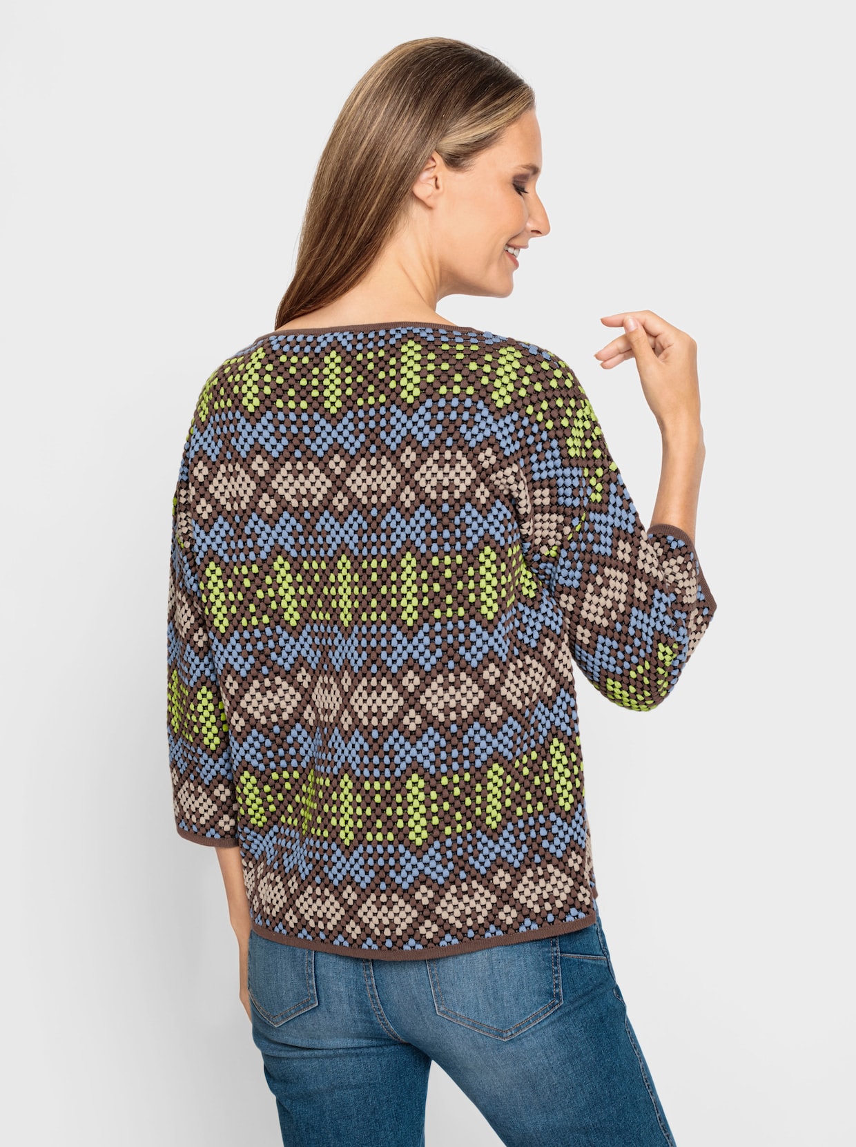 heine Pullover met 3/4-mouwen - hemelsblauw/beige gedessineerd