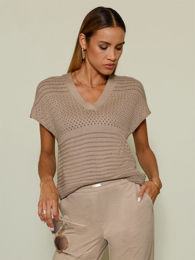 V-Ausschnitt-Pullover im mustermix - beige