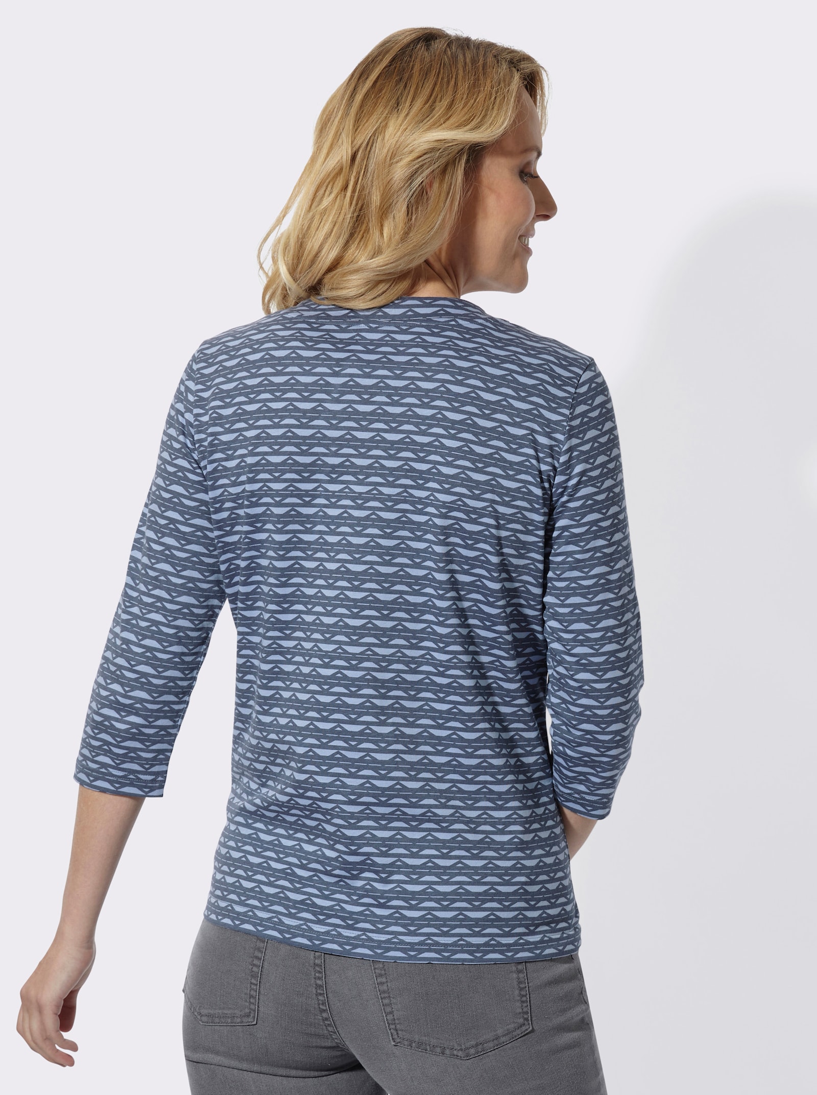 3/4-Arm-Shirt mit Zickzack-Muster - bleu-rauchblau-bedruckt