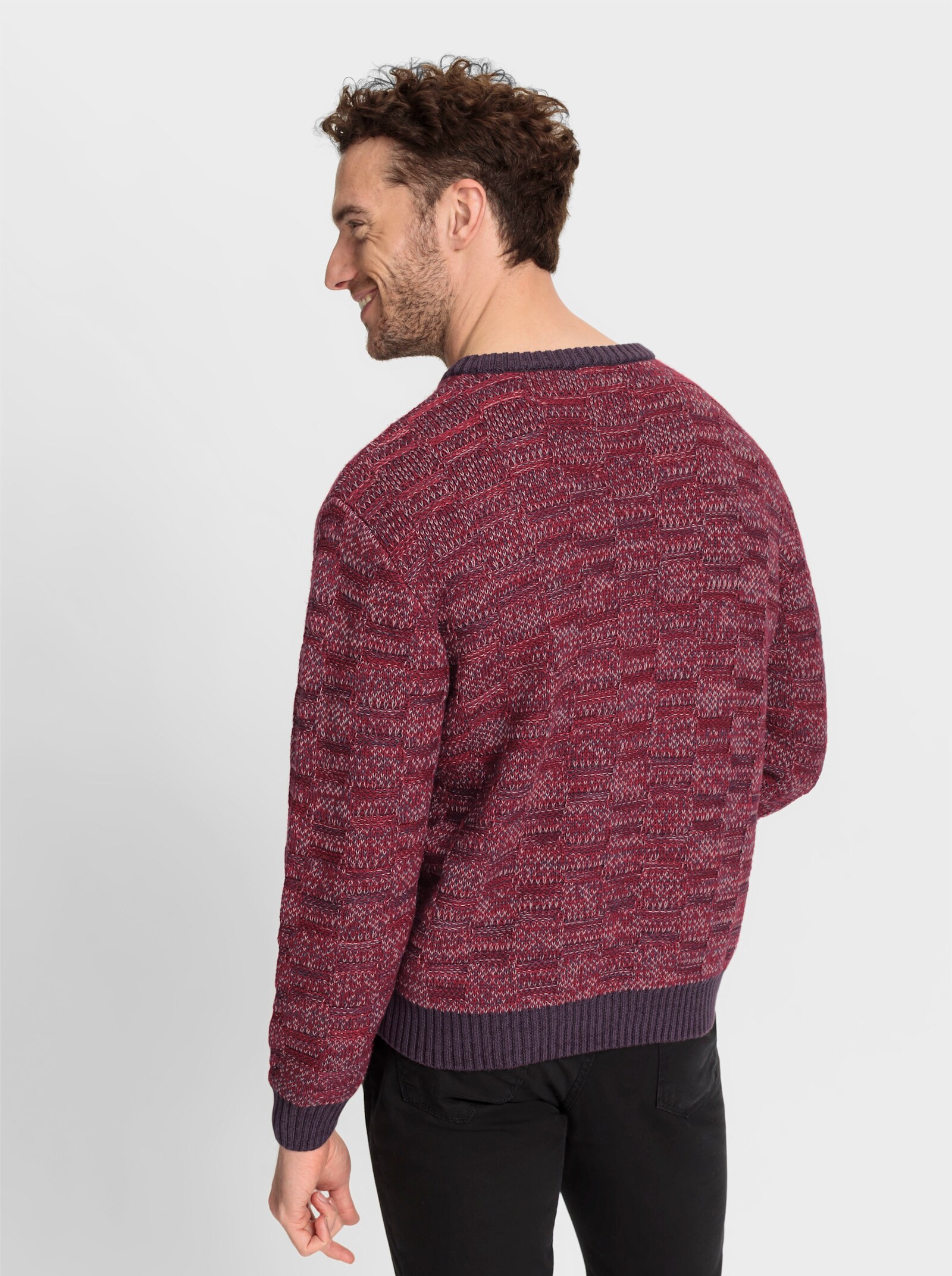 Marco Donati Langarm-Pullover mit Rippbündchen, unifarben - kirsche-gemustert