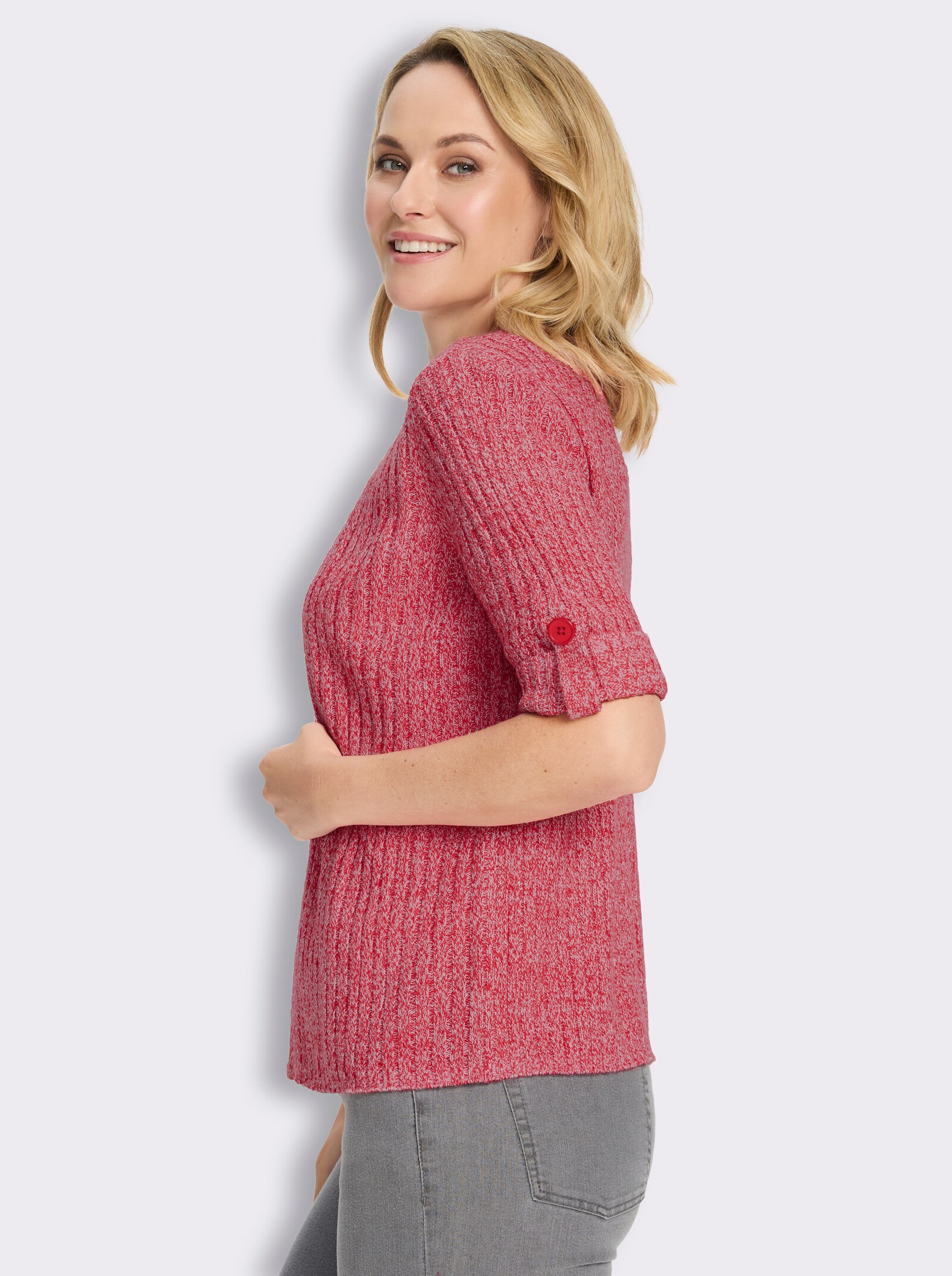 Strickjacke in Rippen-Optik - erdbeere-weiß-meliert