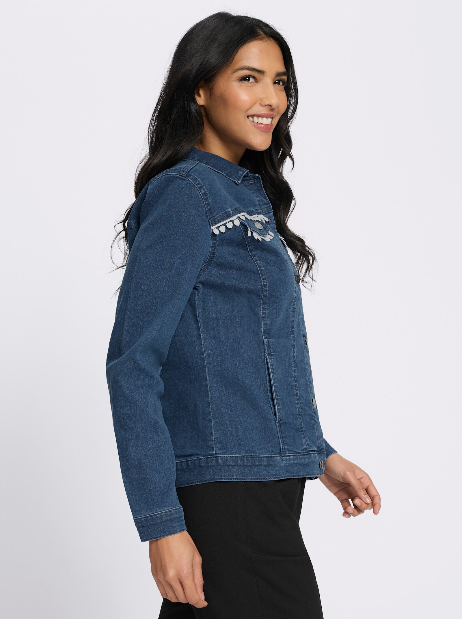 Jeansjacke mit Spitzenband - blue-stone-washed