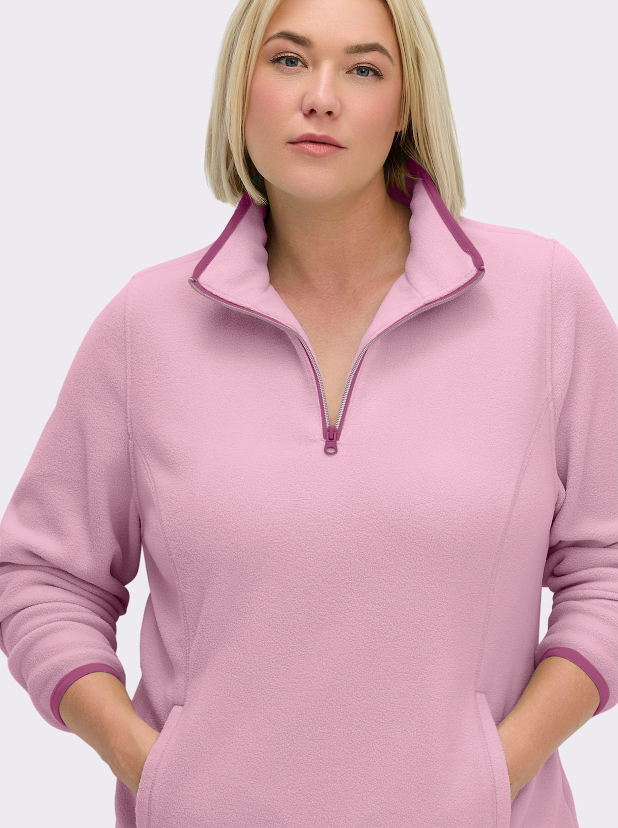 Fleeceshirt mit Stehkragen - rosé