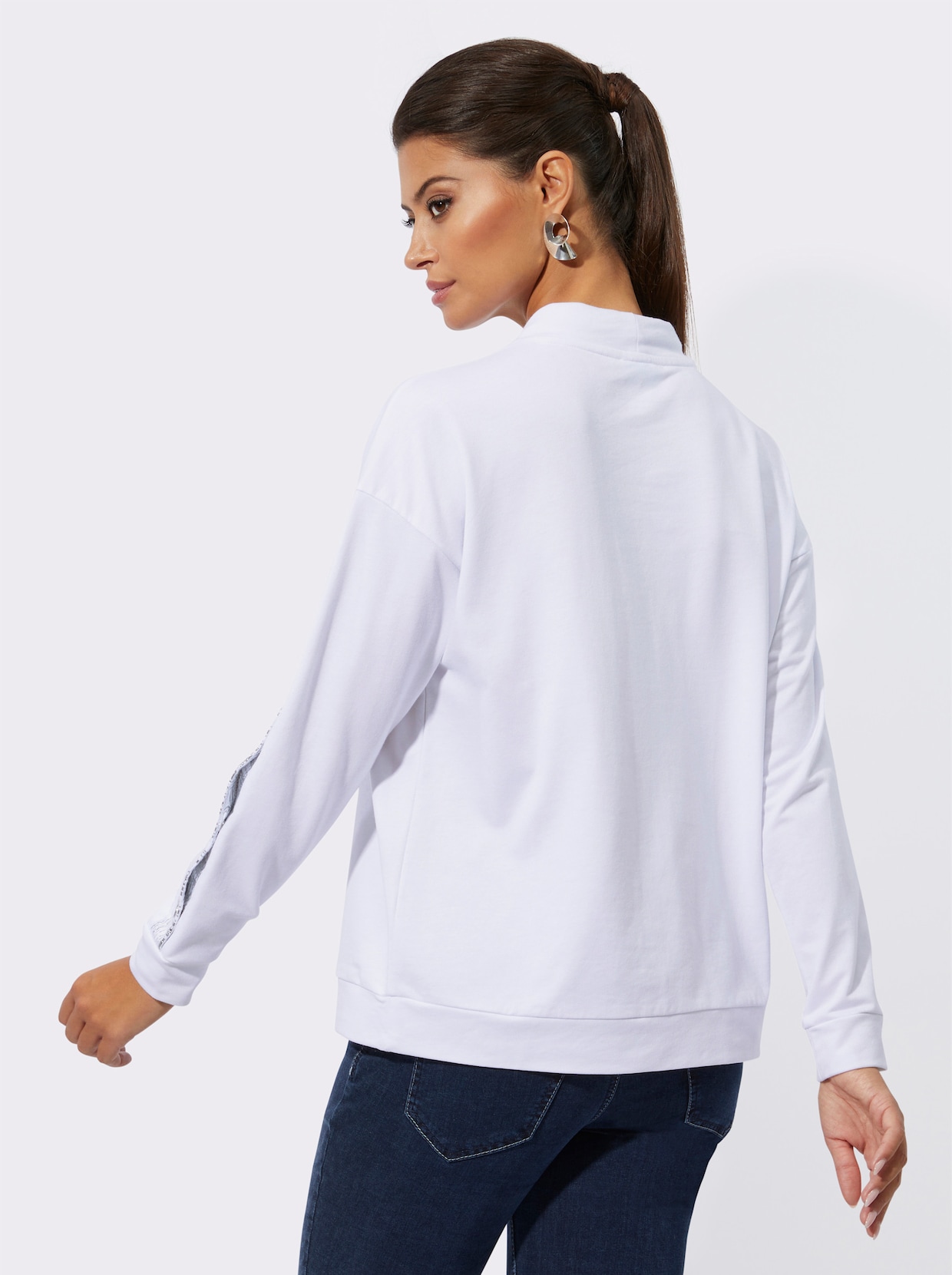 Sweatshirt - weiß-silberfarben-bedruckt