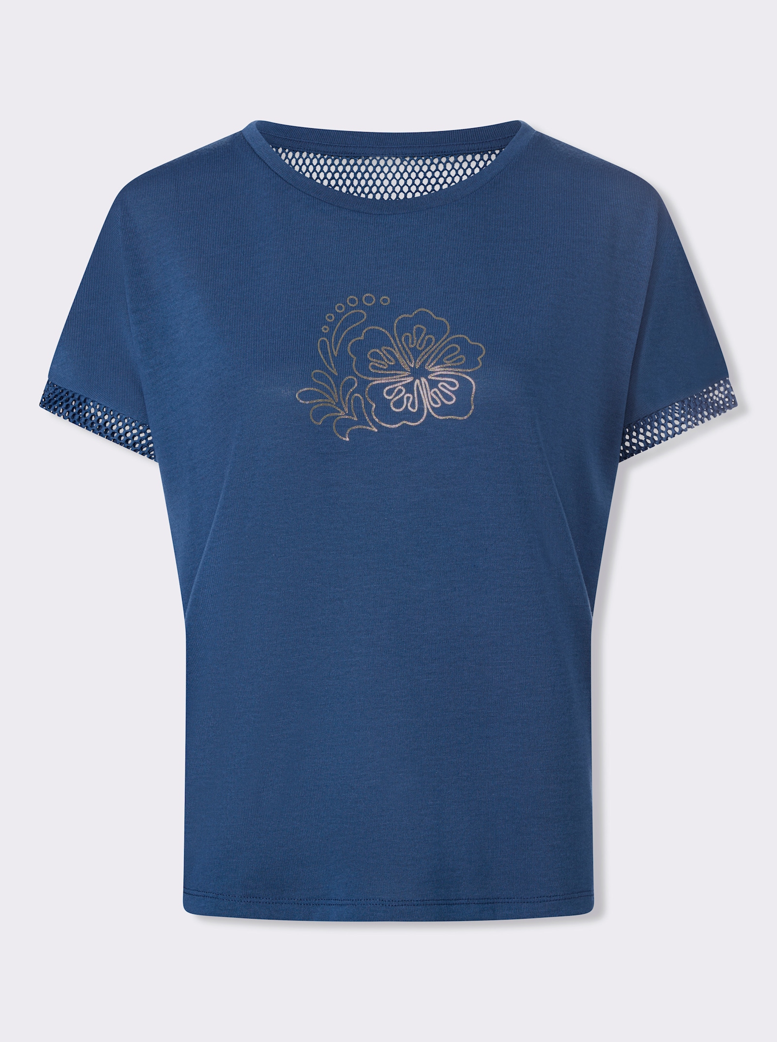 heine Kurzarmshirt mit Netzeinsätzen - jeansblau