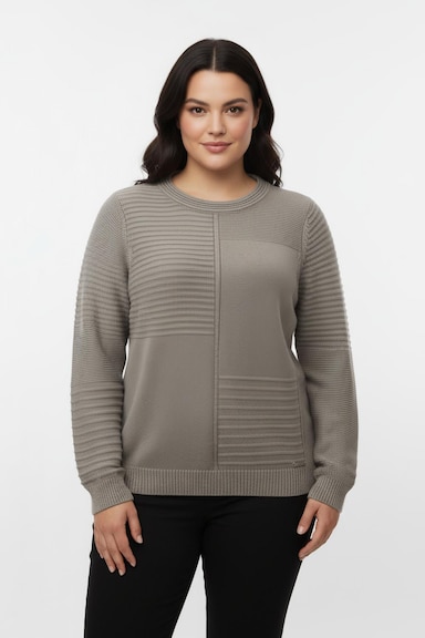 Rundhalspullover im Strickmuster-Mix - taupe