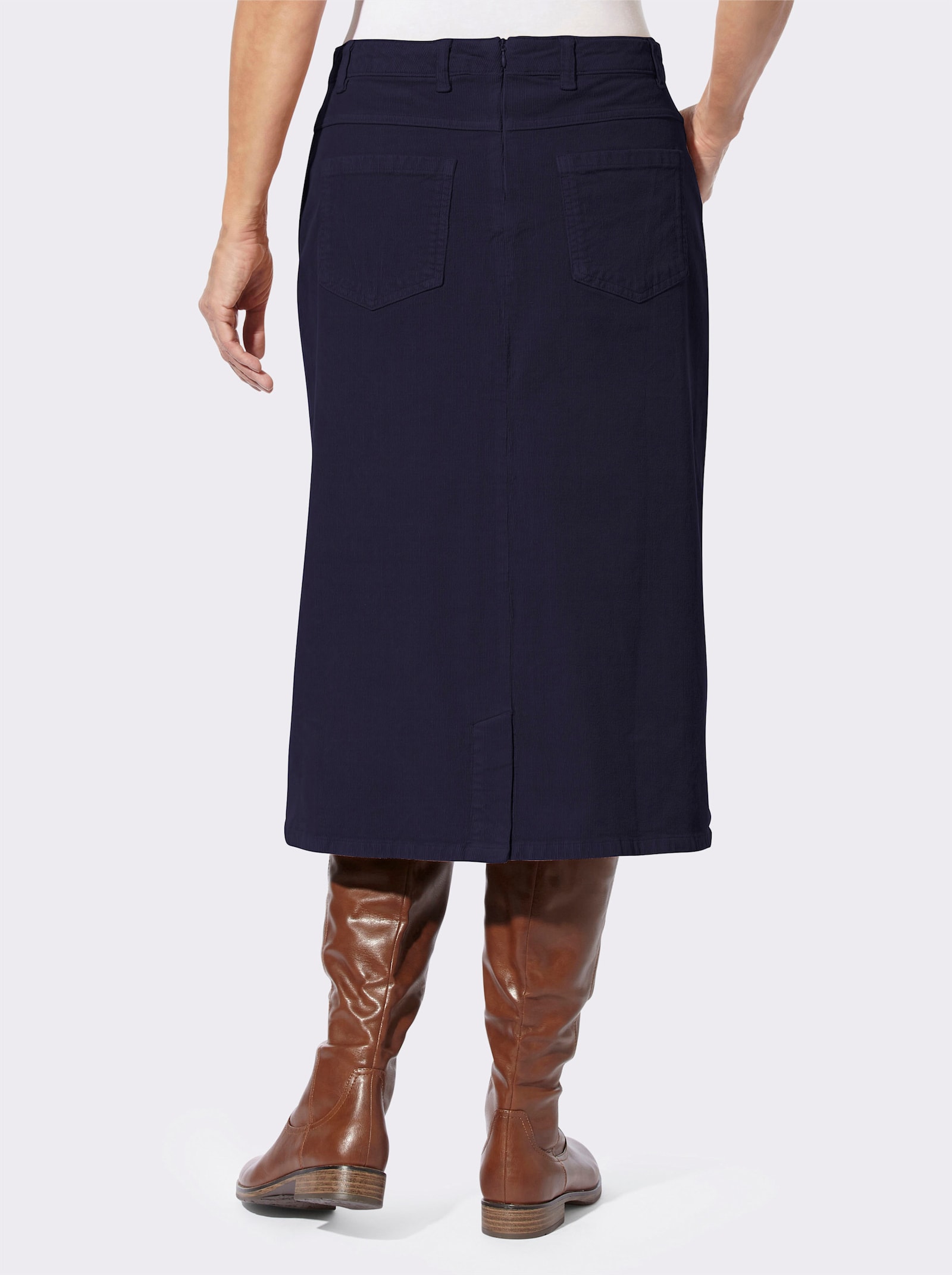 Kordová sukně s ozdobnou knoflíkovou lištou - námořnická modrá