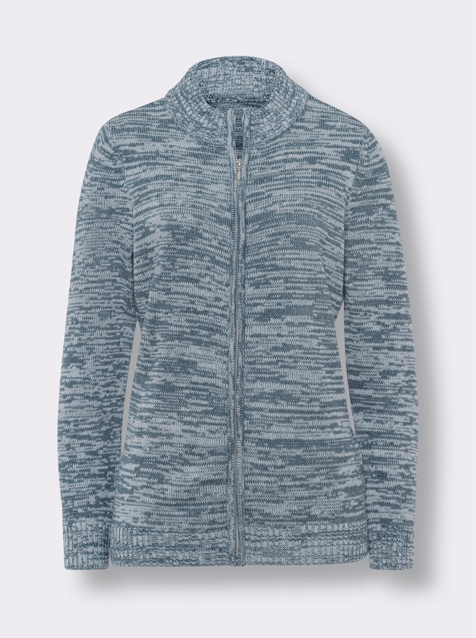 Strickjacke mit Reißverschluss - rauchblau-ecru-meliert