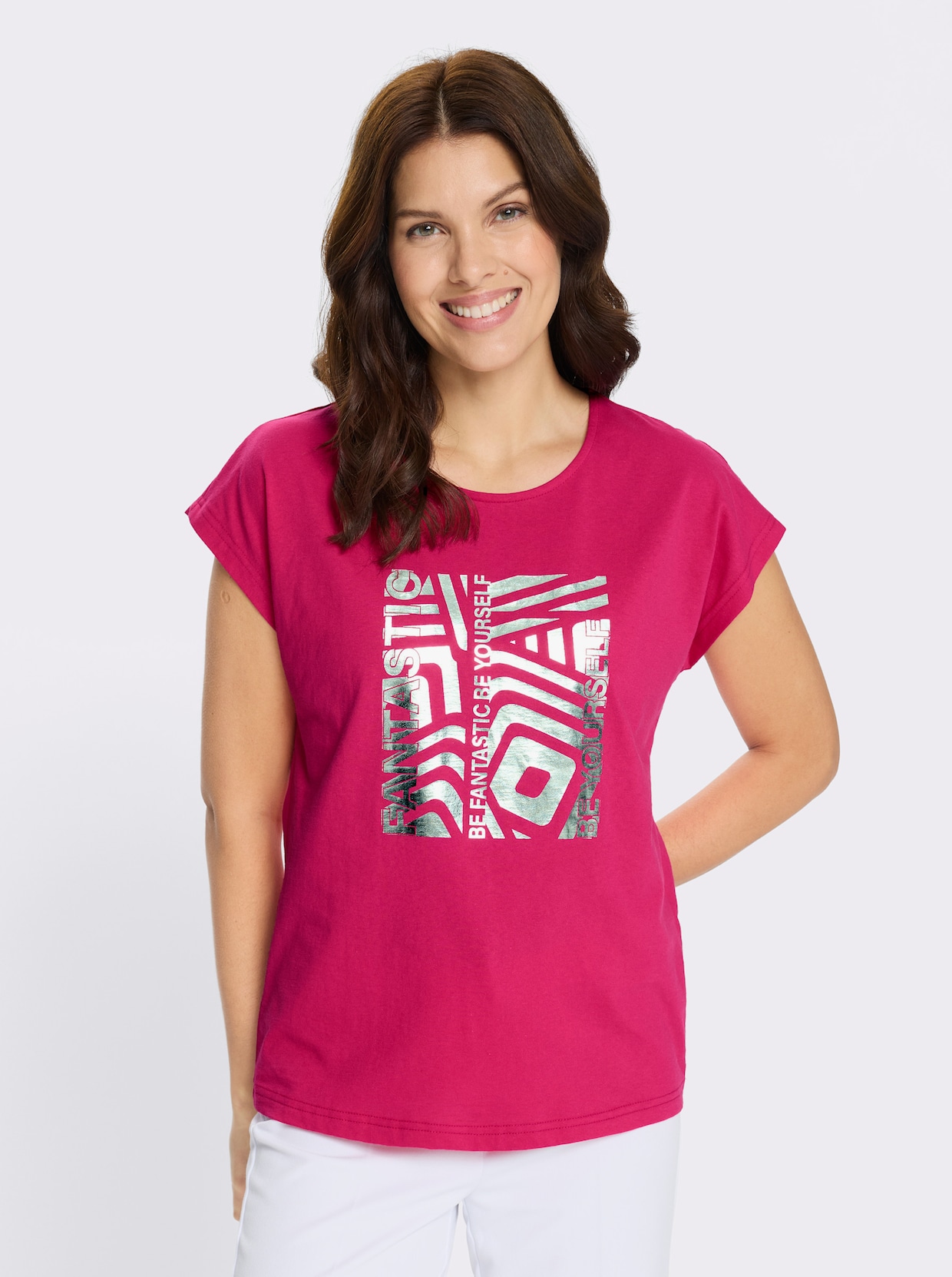 Kurzarmshirt mit Foliendruck - pink