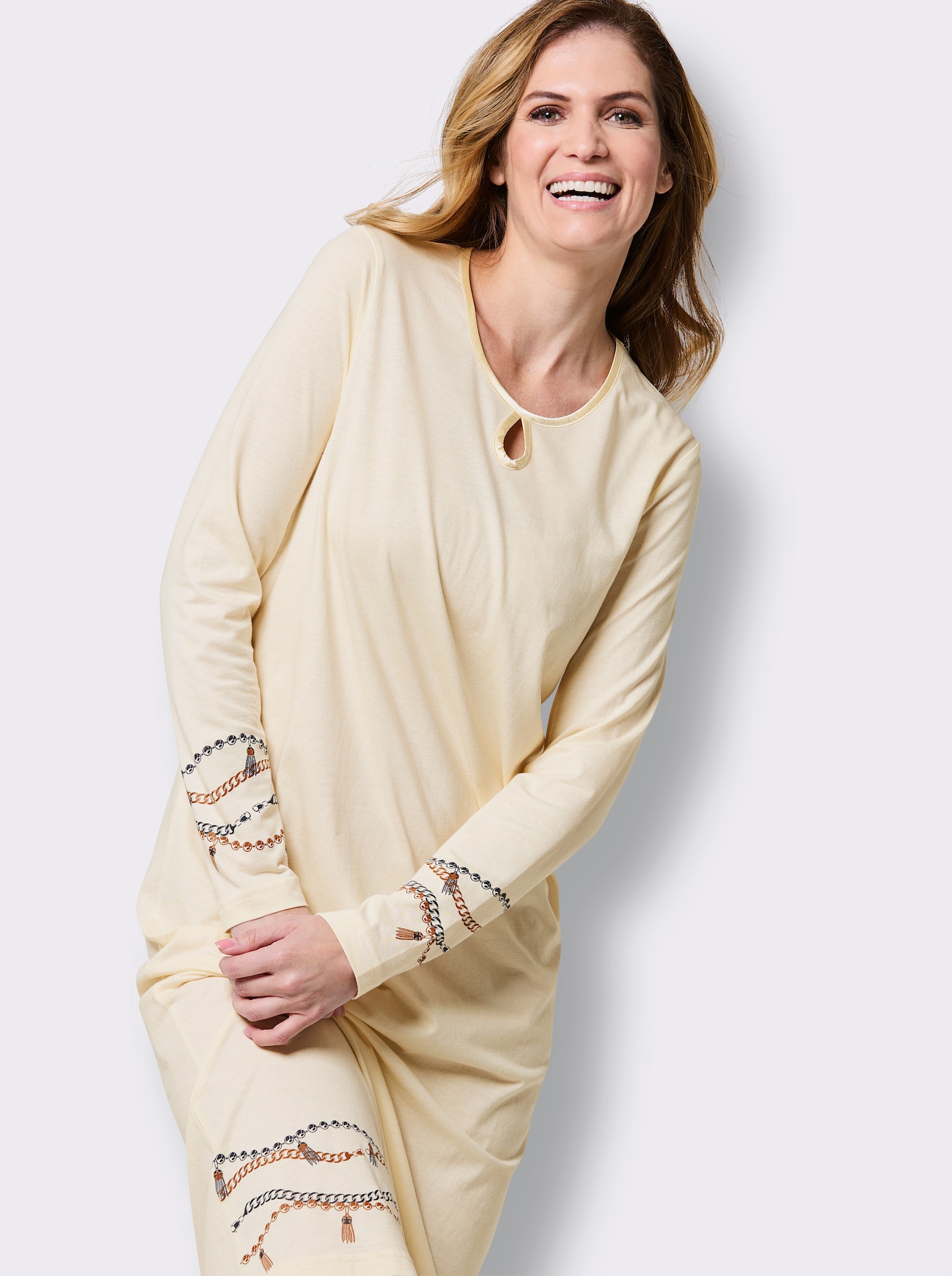 wäschepur Nachthemd mit Kettendruck - champagner-marine-bedruckt