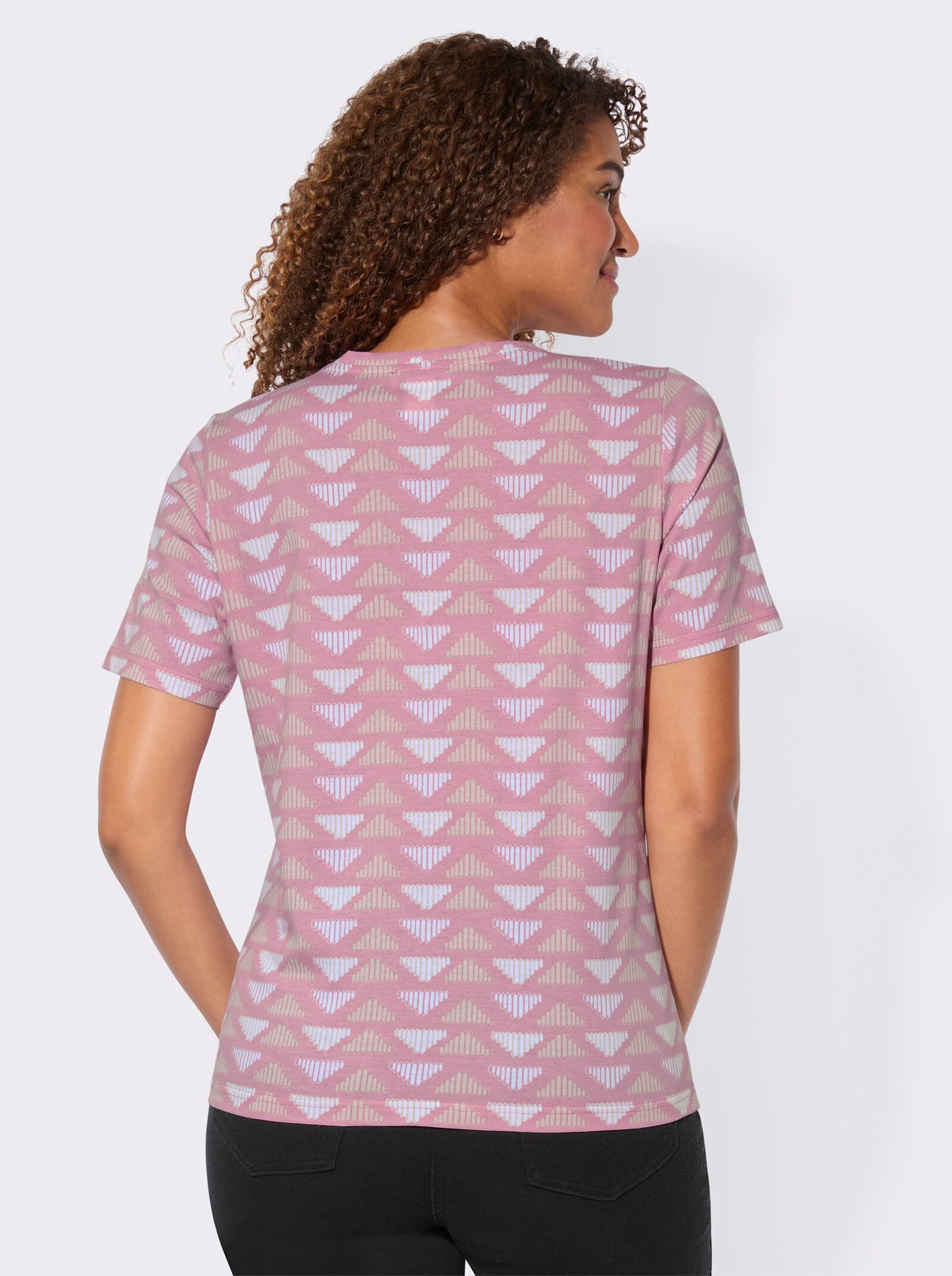 Kurzarmshirt aus reiner Baumwolle - altrosa-elfenbein-gemustert
