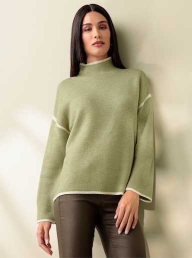 heine Langarm-Pullover mit Kontraststreifen - schilf-ecru-meliert
