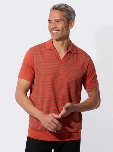 Poloshirt met elastische zoomboord - roestrood/antraciet