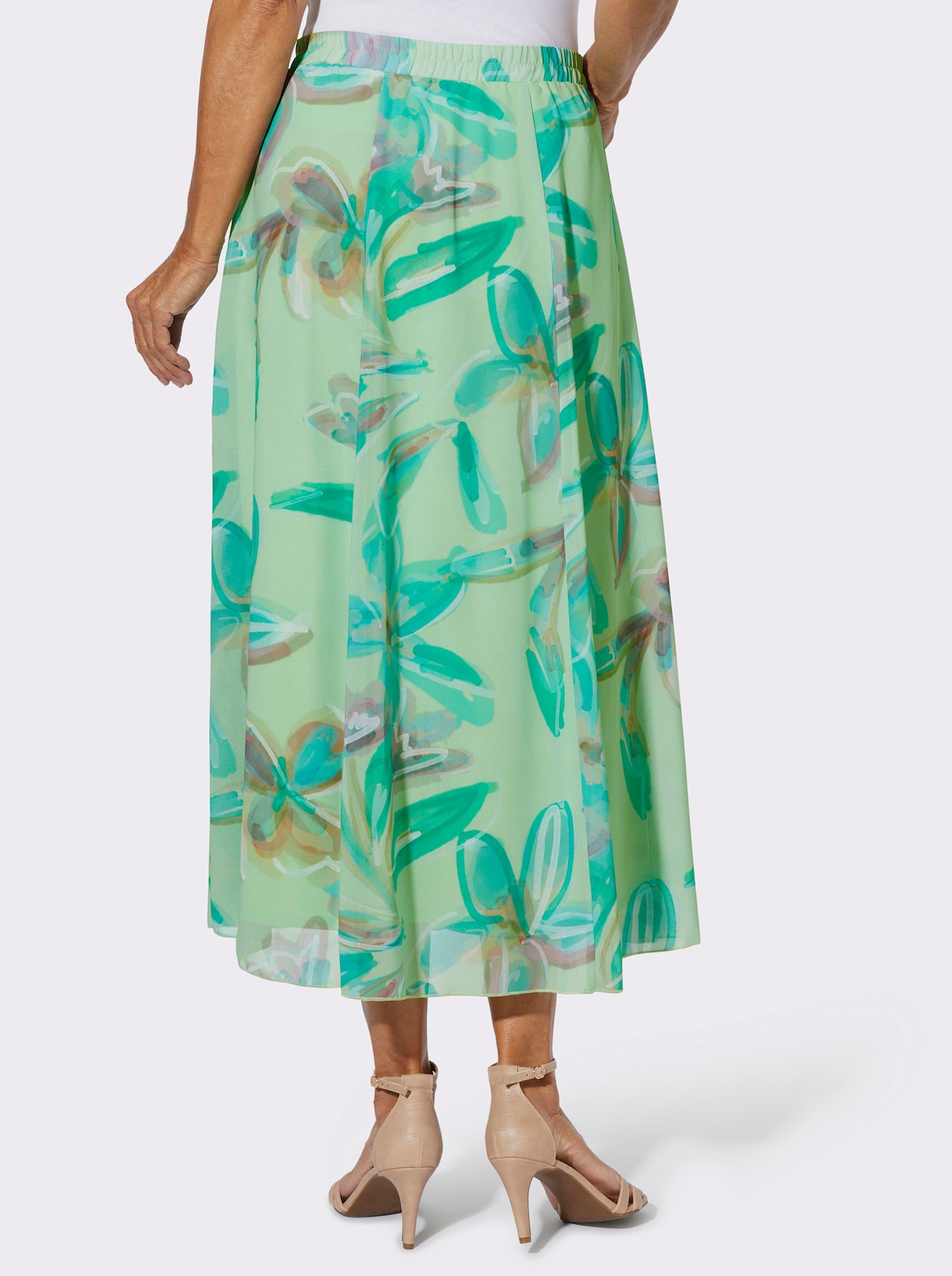 Bahnenrock mit Blütendruck - reseda-rosé-bedruckt