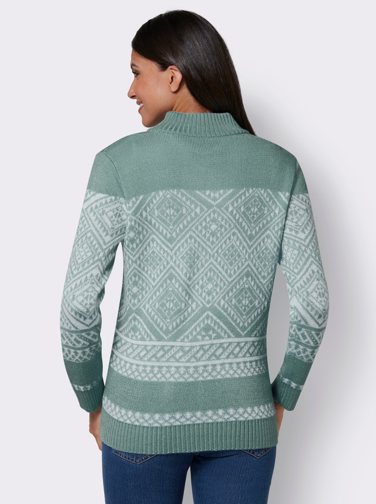 Pletený sveter - Vápenná mätová vzorovaná