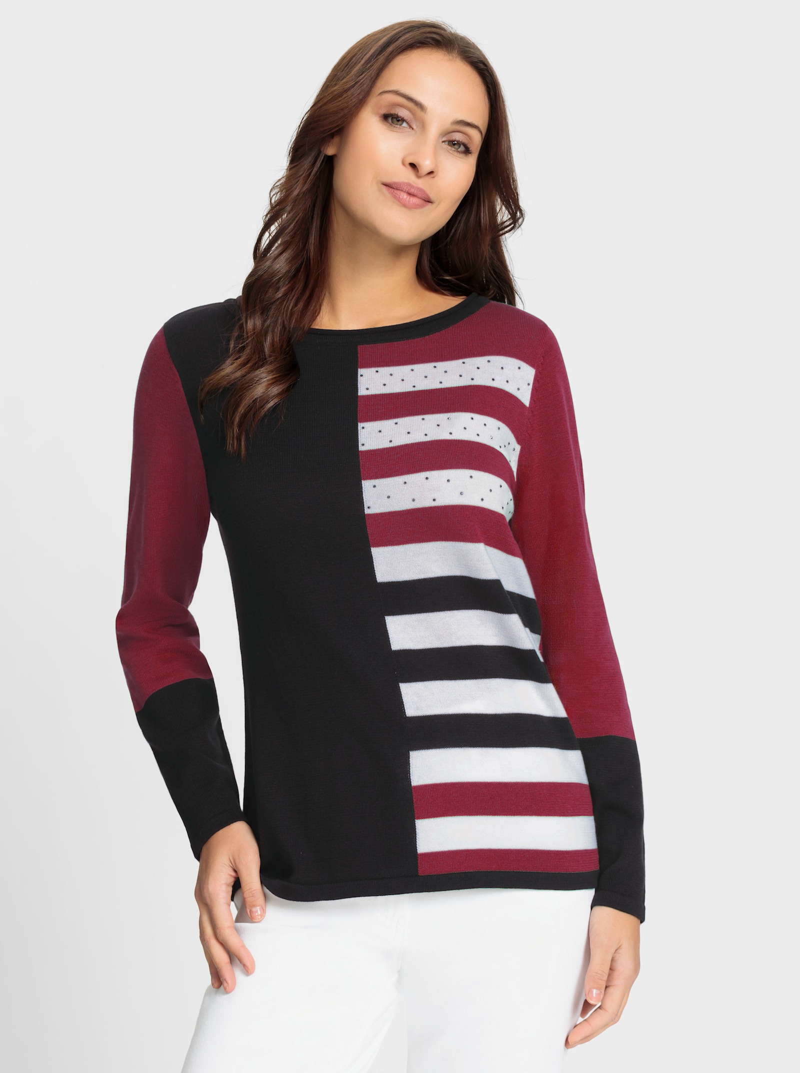 Pullover mit Einstrickmuster - kirsche-schwarz-gemustert