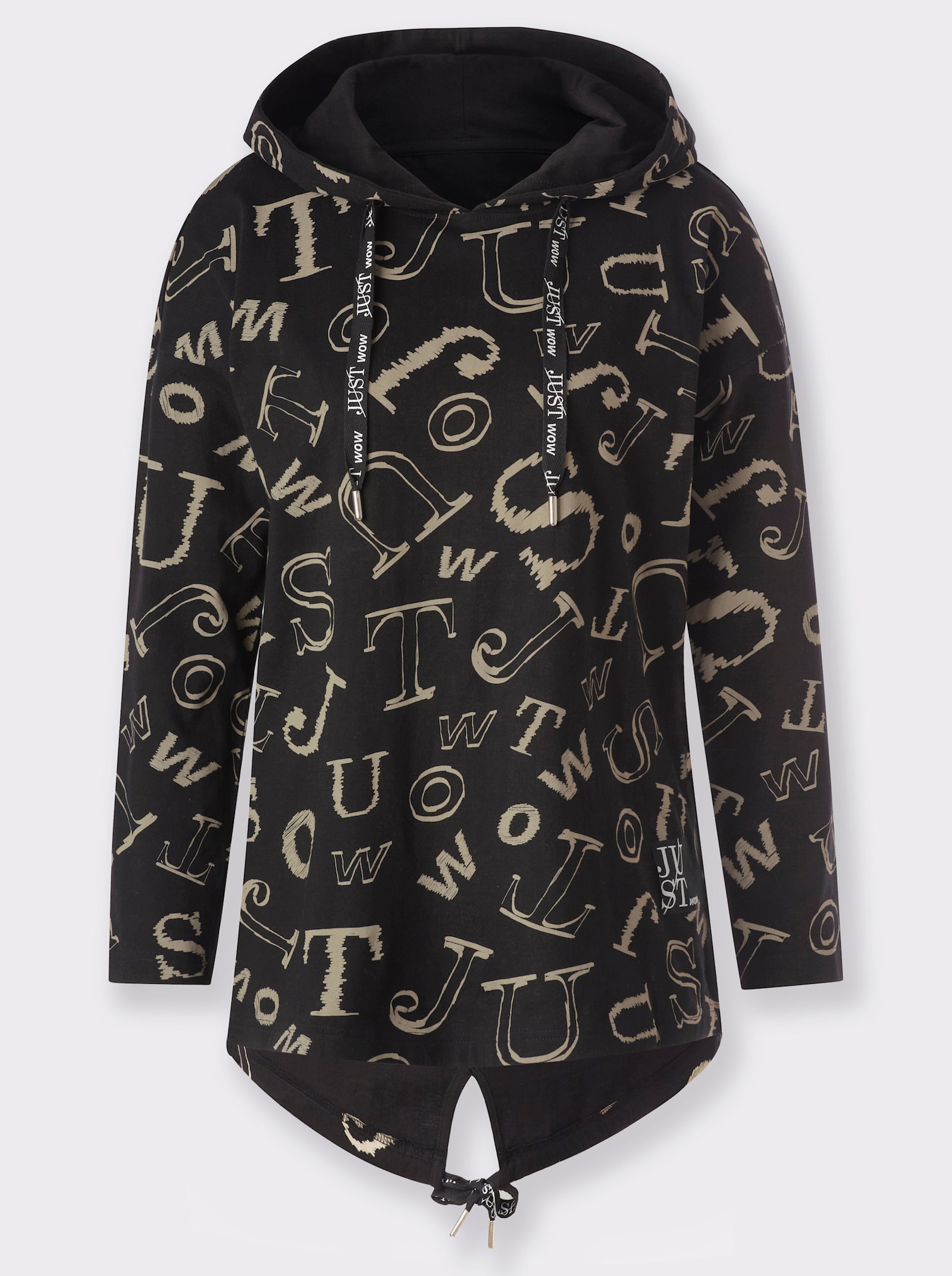 Lang shirt in letterdessin - zwart/leem