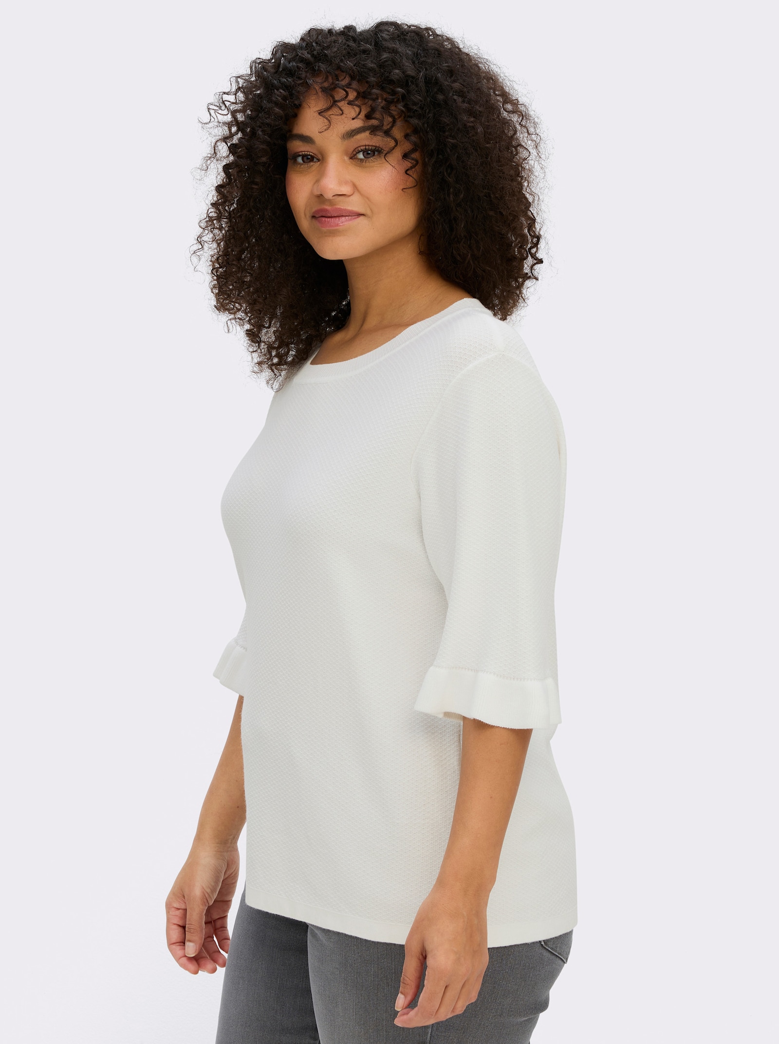 sheego Ajourpullover mit Volantärmeln - ecru