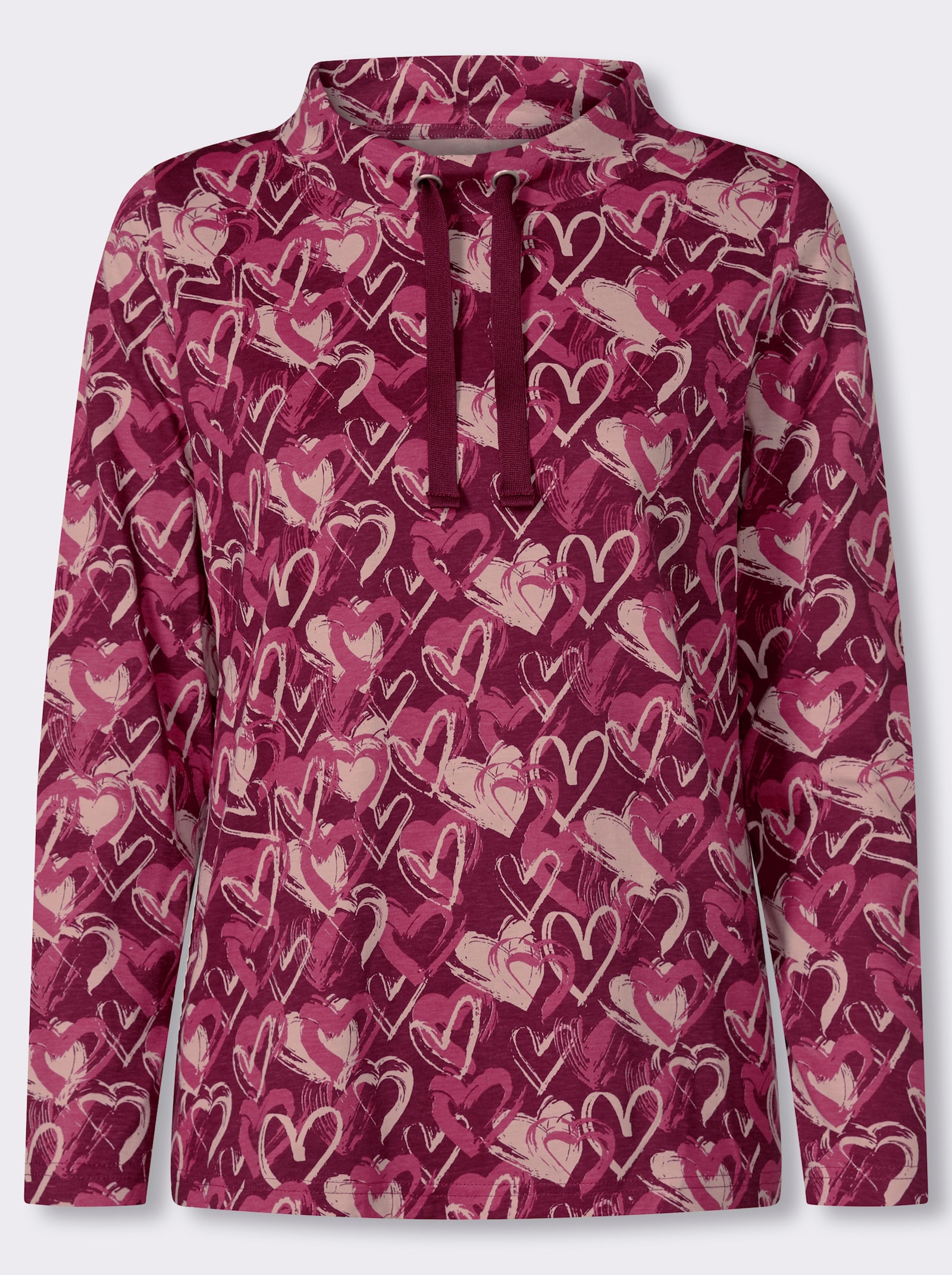 Stehkragenshirt im Herz-Dessin - malve-fuchsia-bedruckt