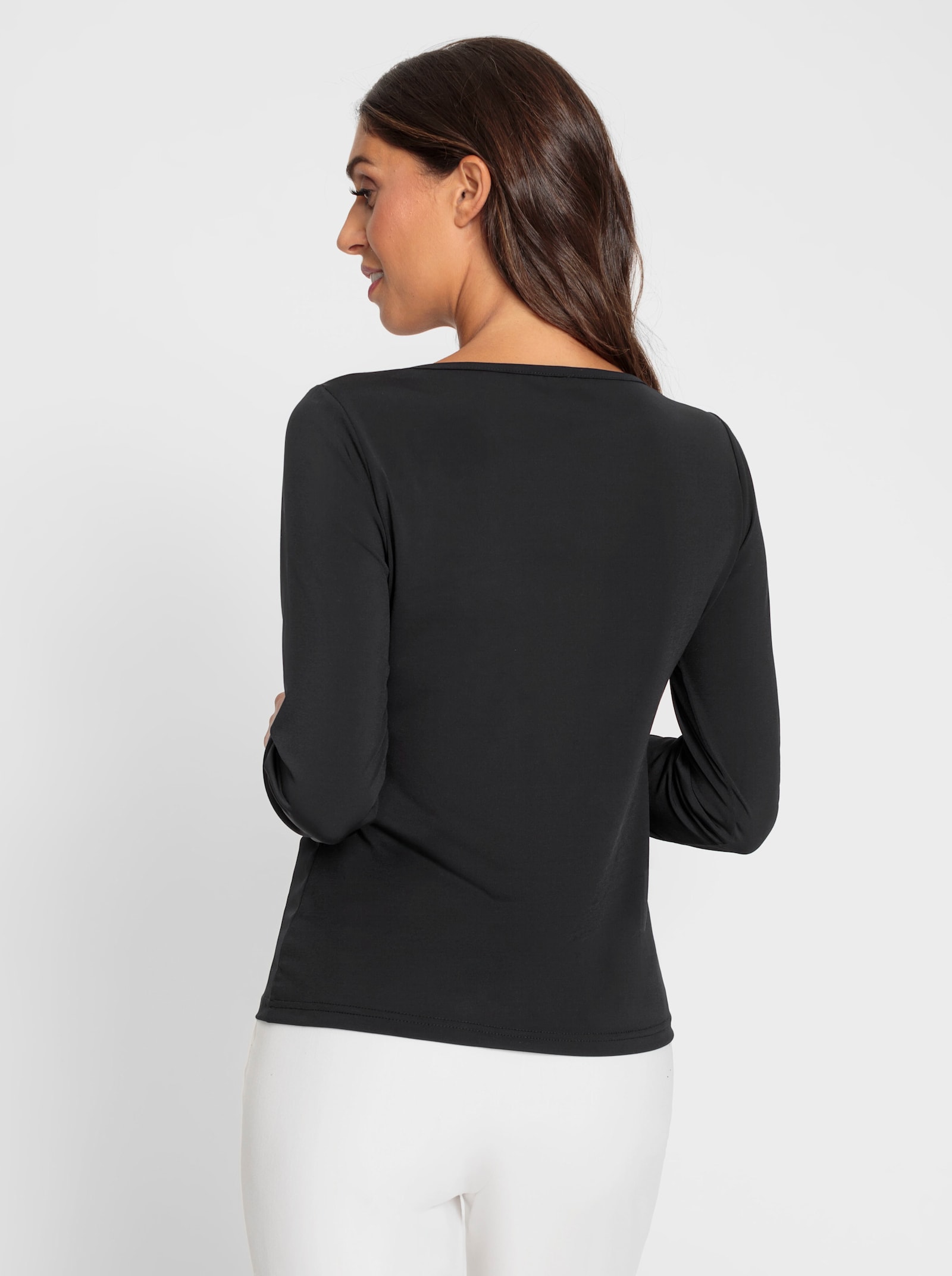 heine Langarmshirt mit Wickeldetails - schwarz-ecru