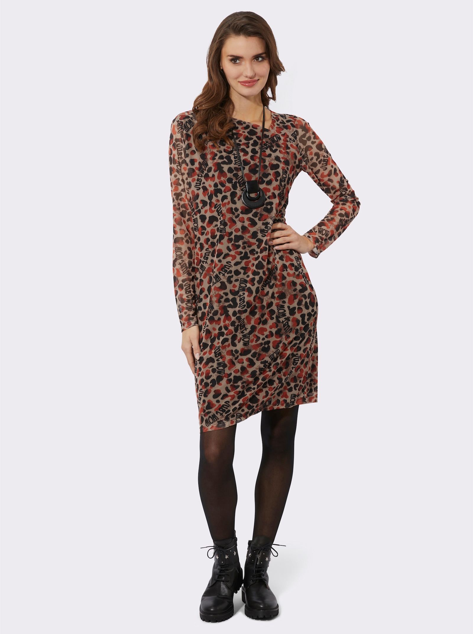 Druckkleid in Mesh-Qualität - braun-schwarz-bedruckt